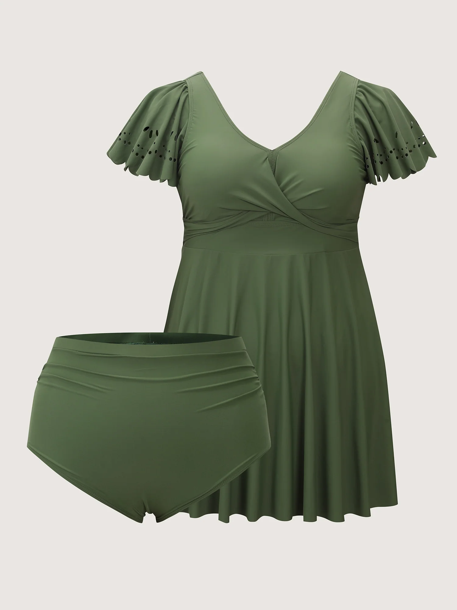 Laser Cut Ruffled Sleeve Swim Dress - Image 6