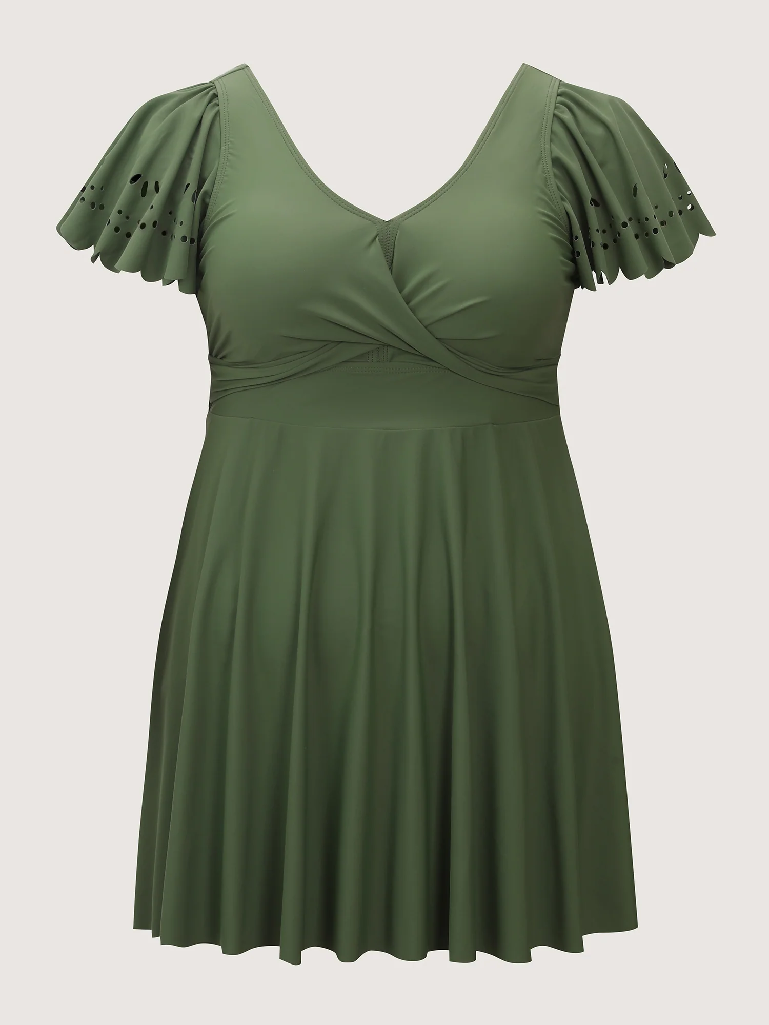 Laser Cut Ruffled Sleeve Swim Dress - Image 7