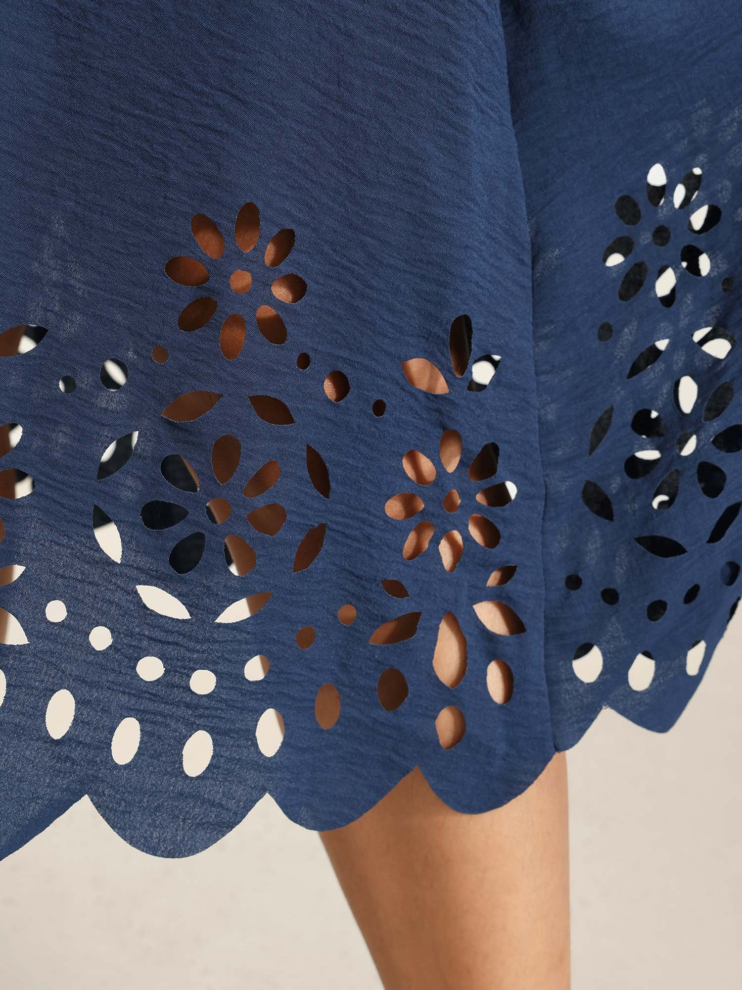 Laser Cut Scalloped Hem Waist-Tie Midi Dress - Image 4