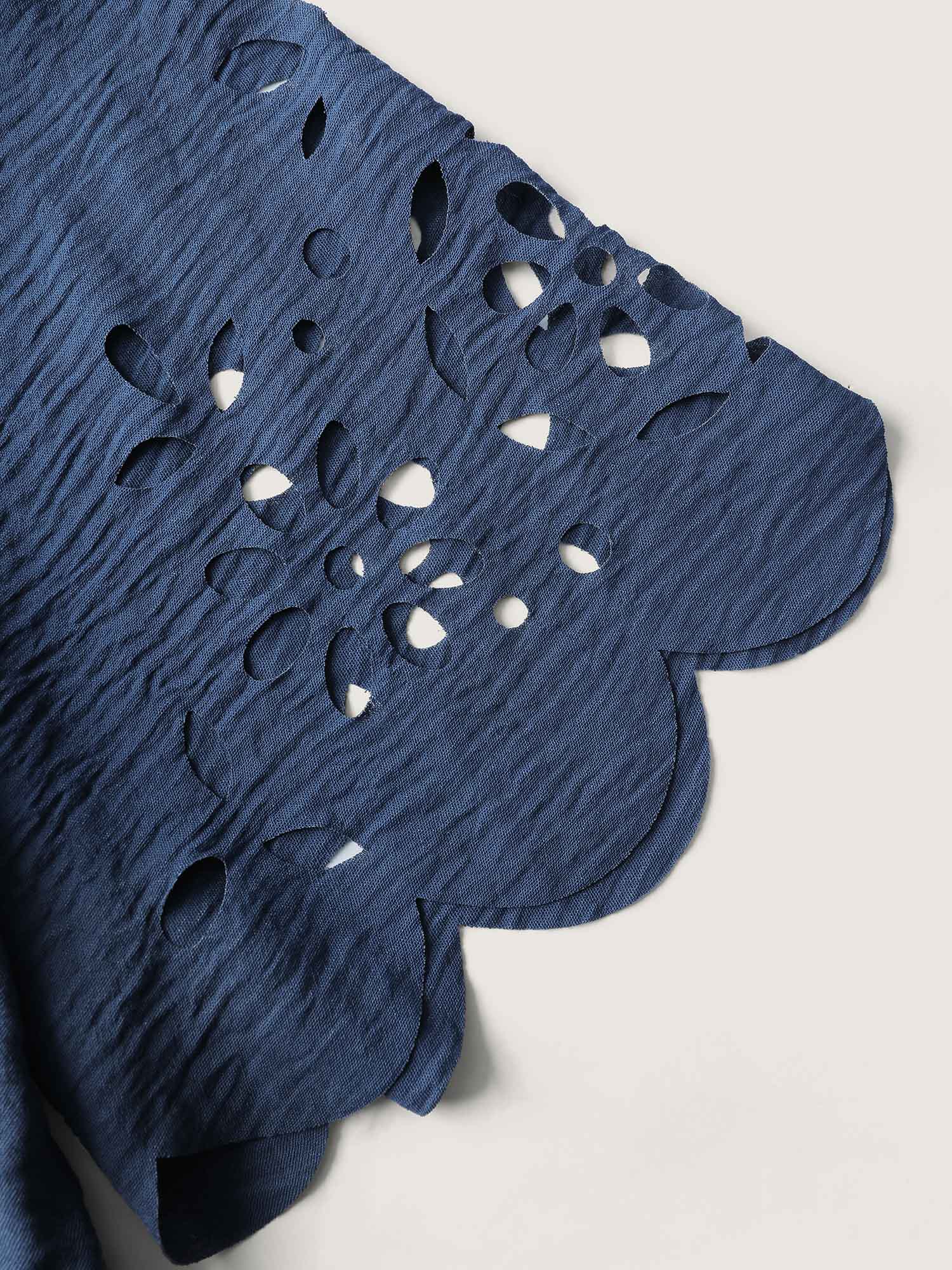 Laser Cut Scalloped Hem Waist-Tie Midi Dress - Image 6