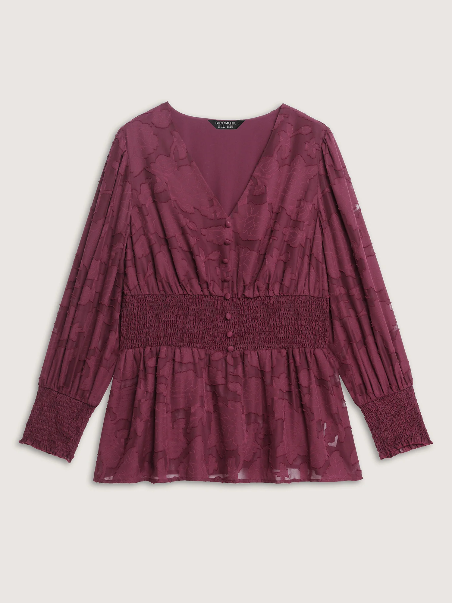 Laser Cut Shirred Waist Button Blouse - Image 8