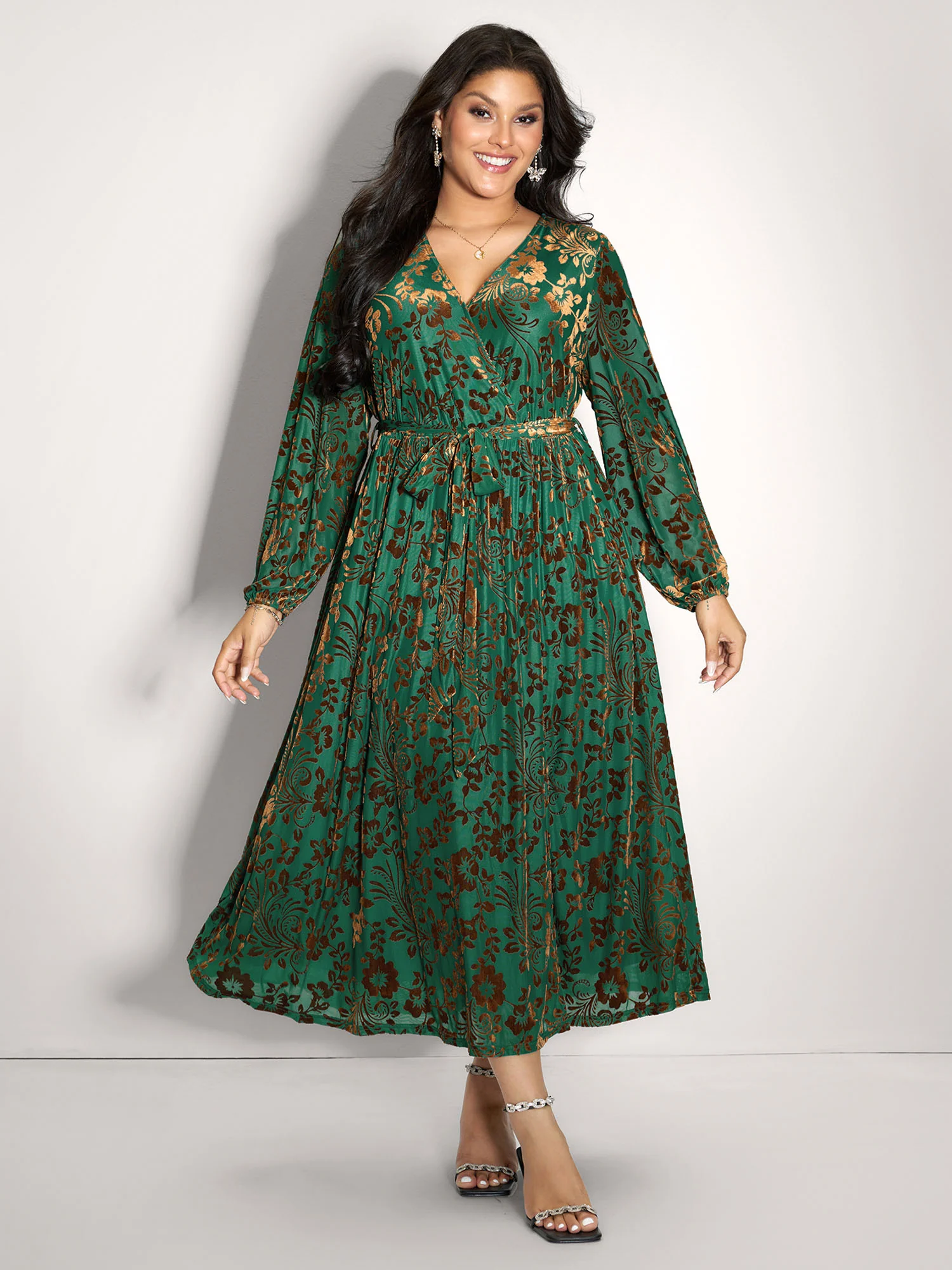 Laser-Cut Velvet Waist-Tie Maxi Dress - Image 3