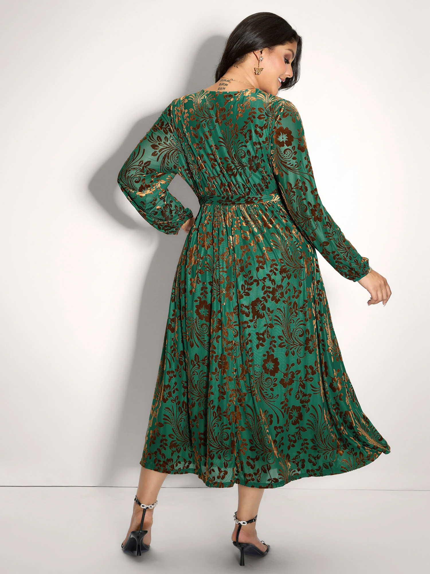 Laser-Cut Velvet Waist-Tie Maxi Dress - Image 4