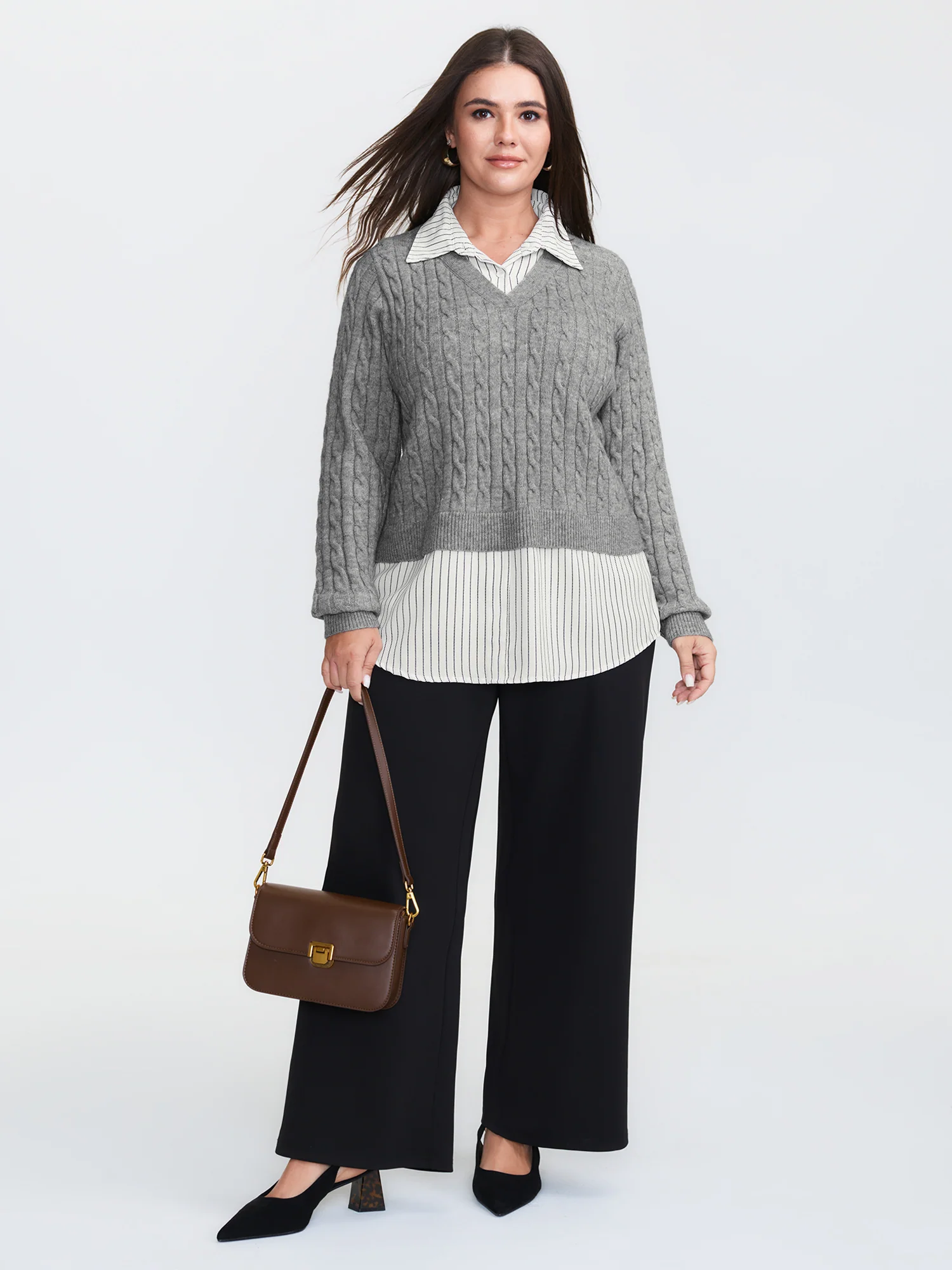 Layered Cable Stitch Ribbed Pullover - Image 2