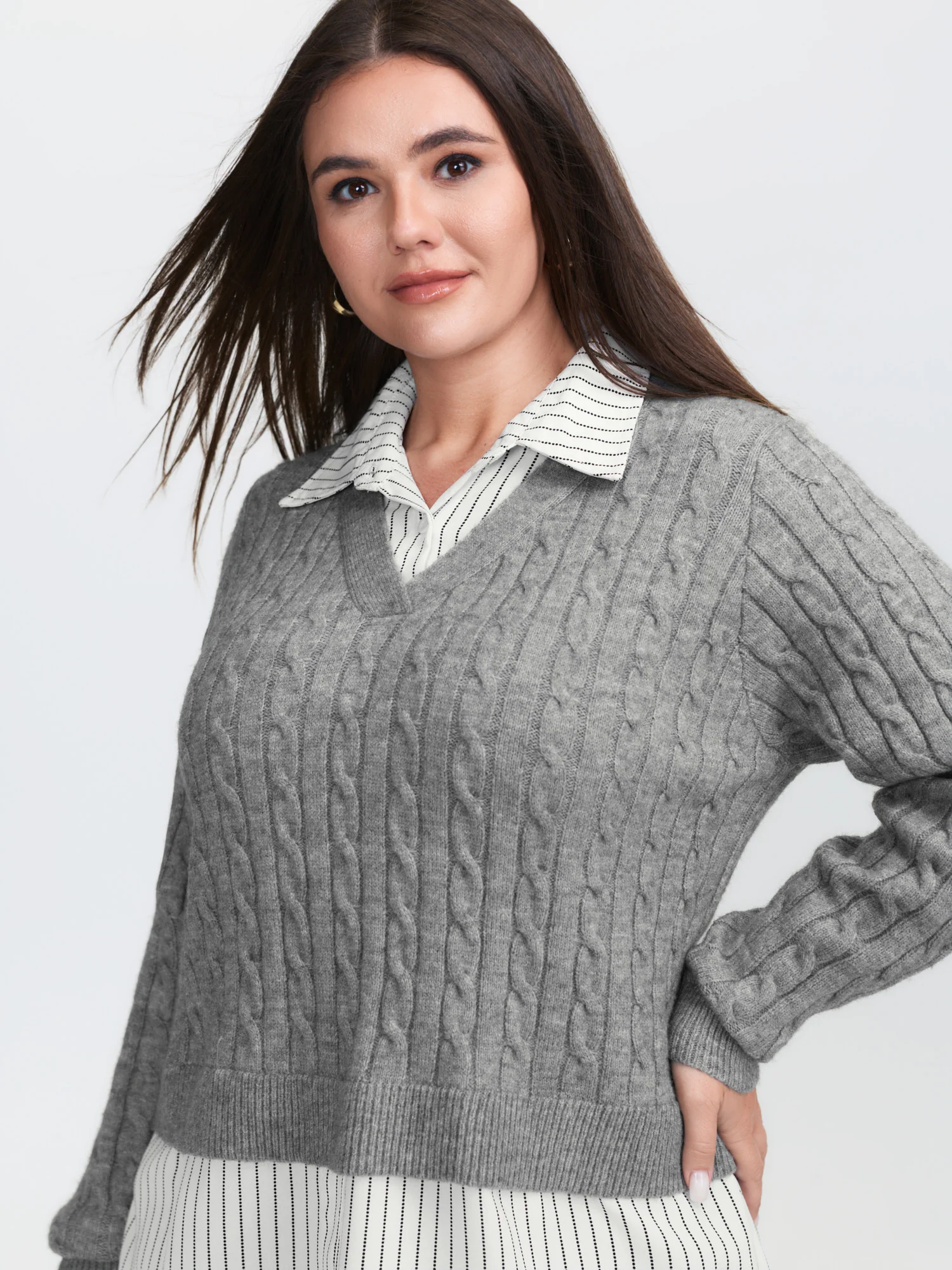 Layered Cable Stitch Ribbed Pullover - Image 3
