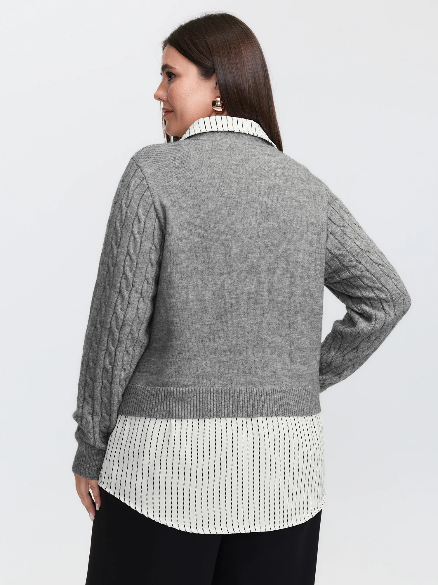 Layered Cable Stitch Ribbed Pullover - Image 4