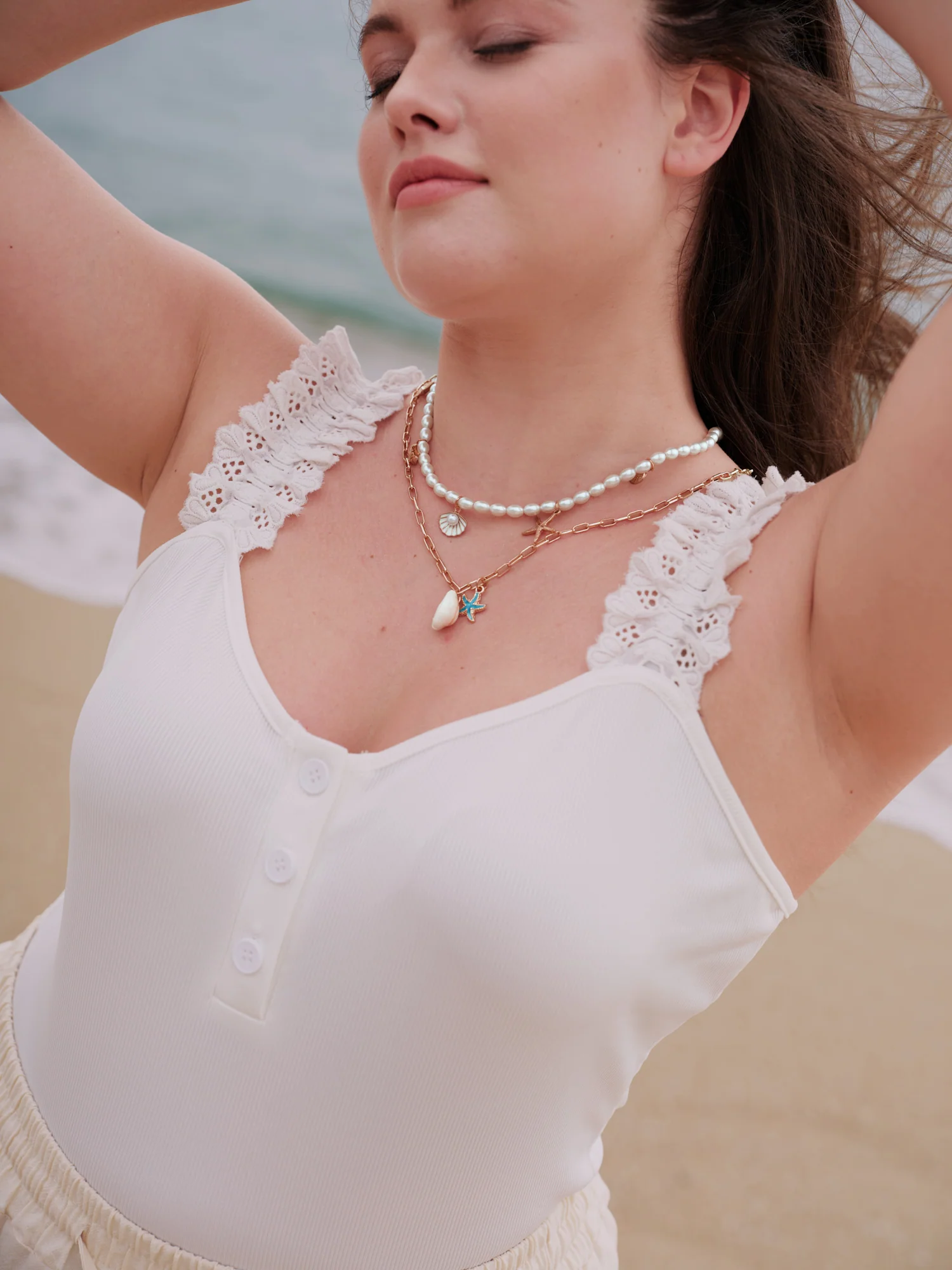 Layered Chain & Pearl Ocean Charm Necklace - Image 3