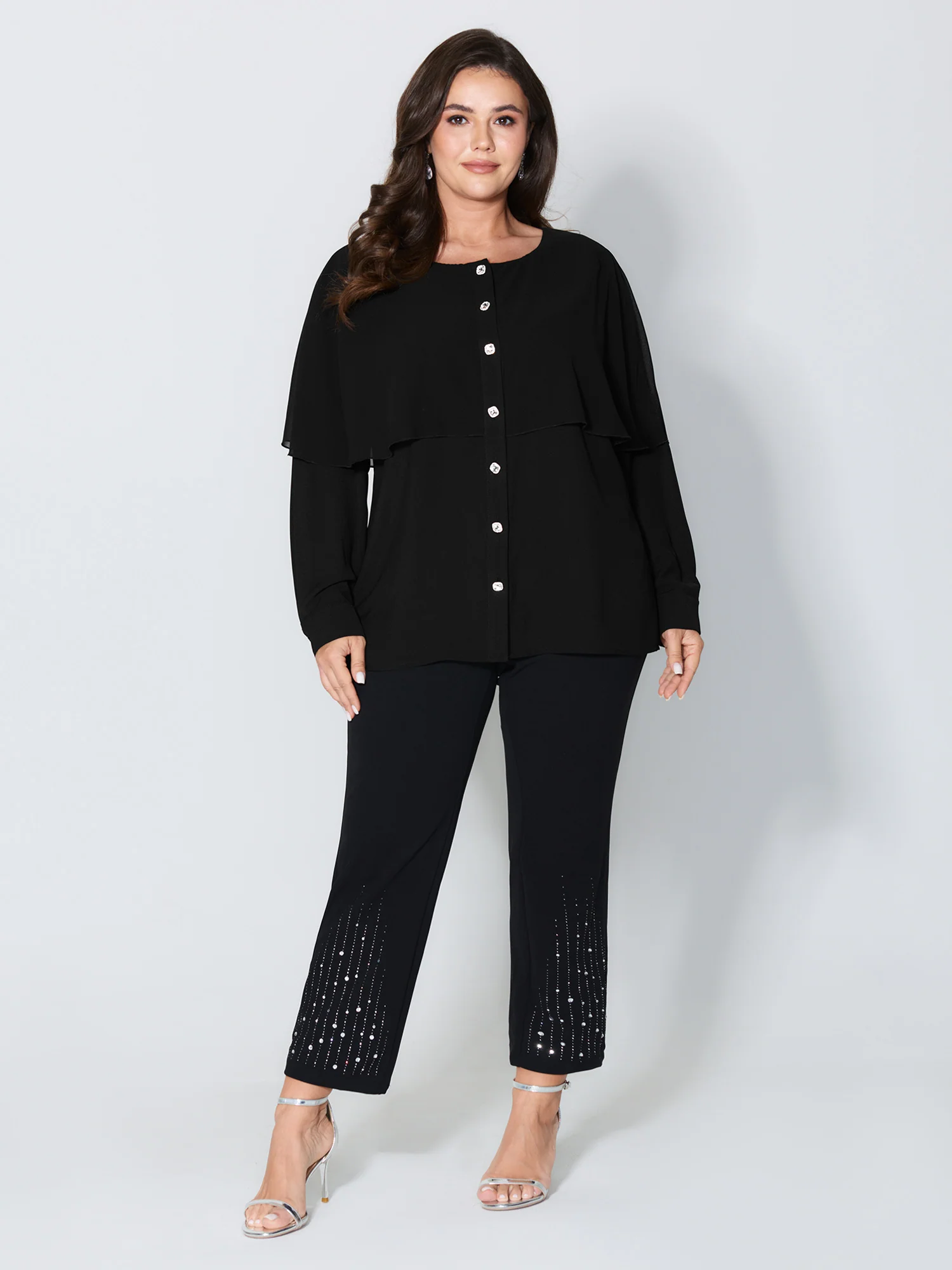 Layered Diamond Buttons Blouse - Image 2