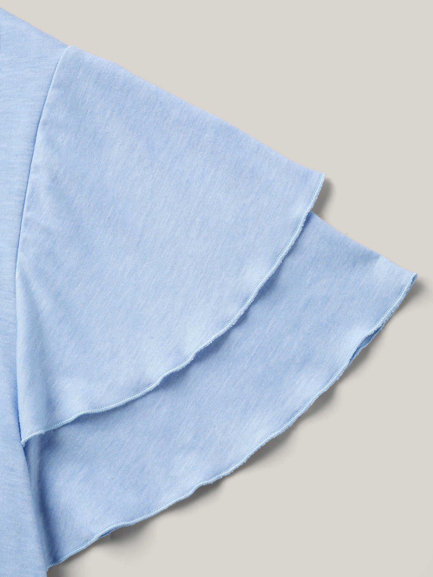 Layered Lotus Leaf Sleeve Plain T-Shirt - Image 6