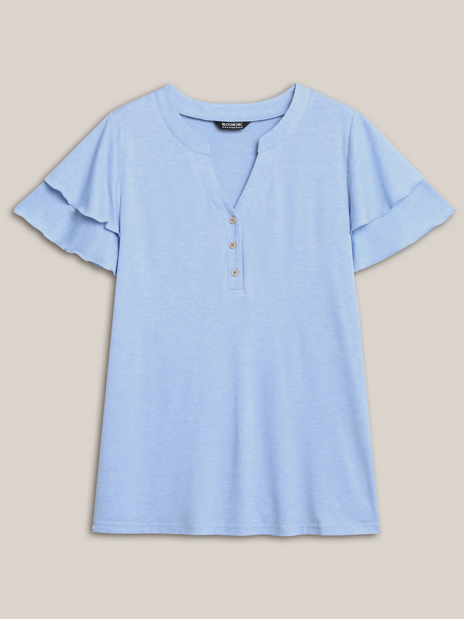 Layered Lotus Leaf Sleeve Plain T-Shirt - Image 7