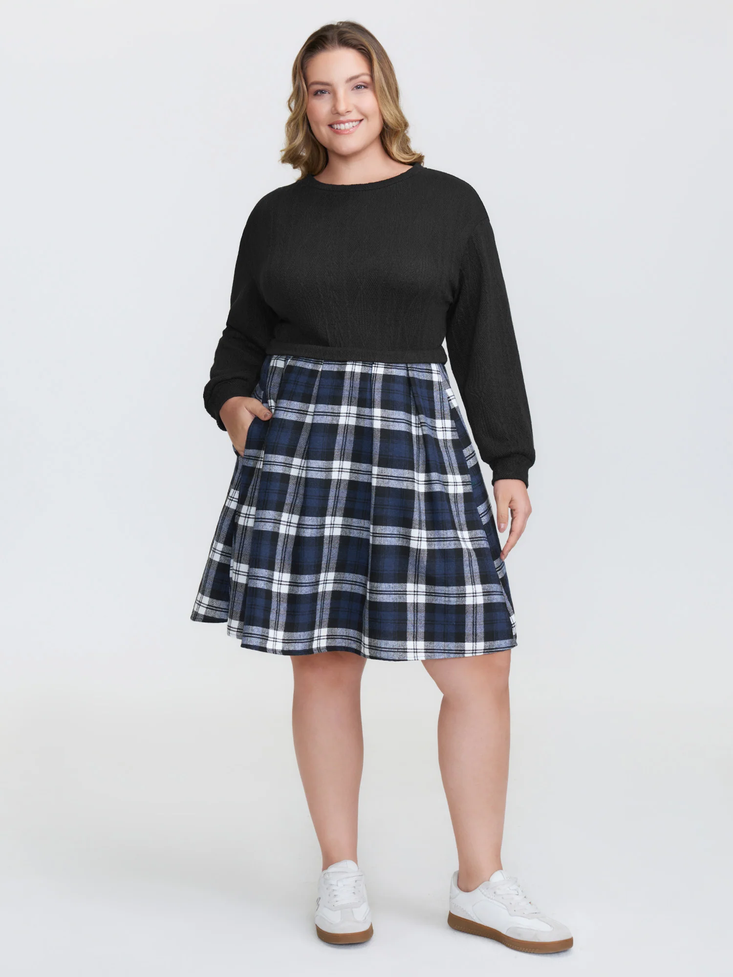 Layered Plaid Pockets Mini Dress - Image 13