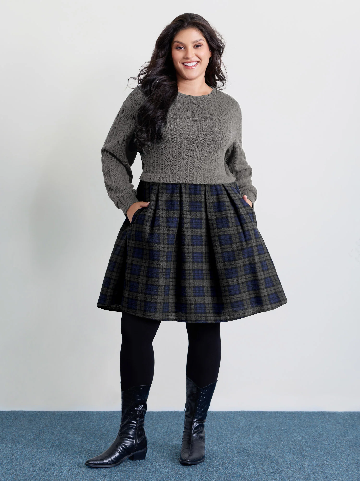 Layered Plaid Pockets Mini Dress - Image 17