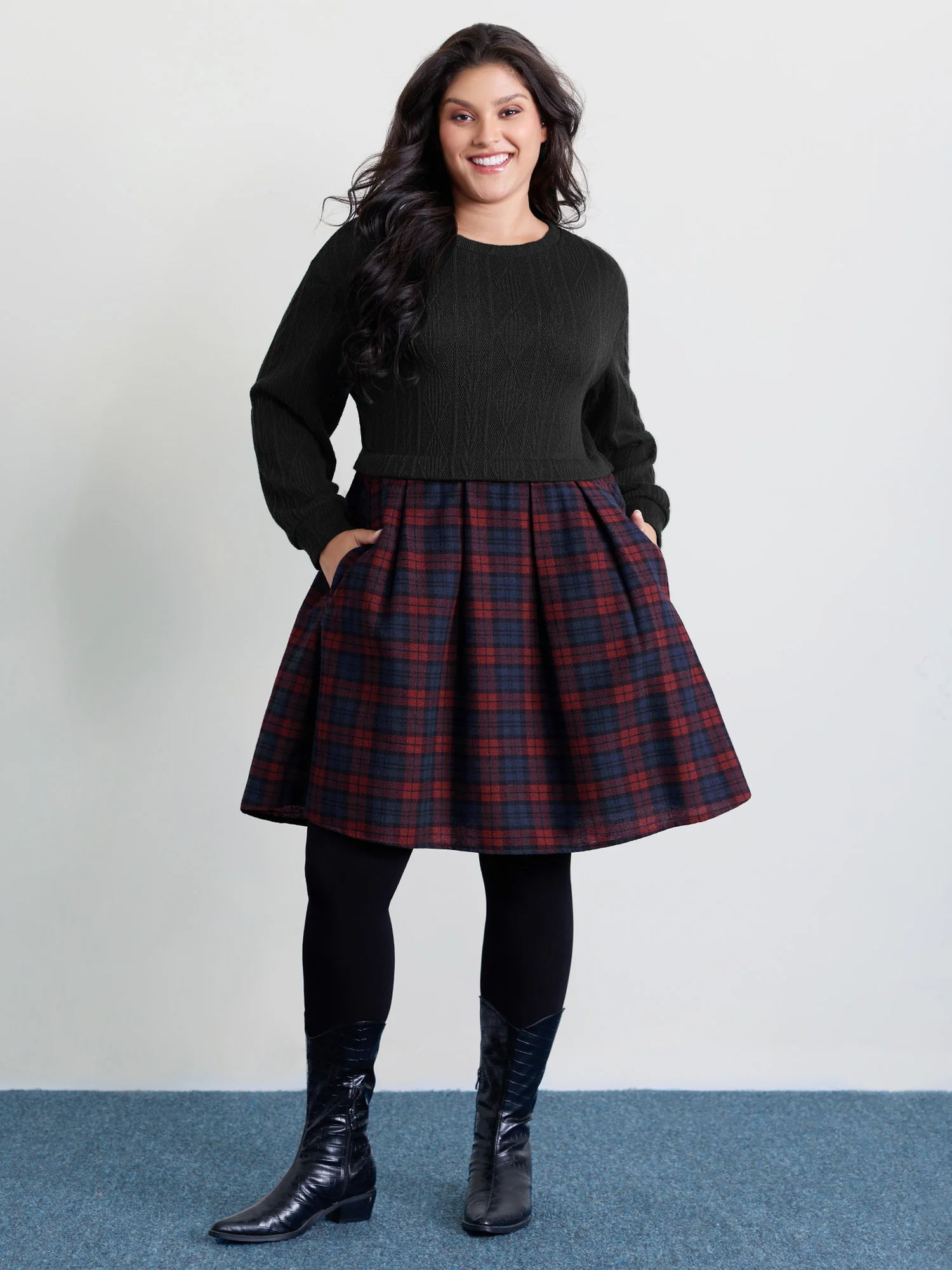 Layered Plaid Pockets Mini Dress - Image 8