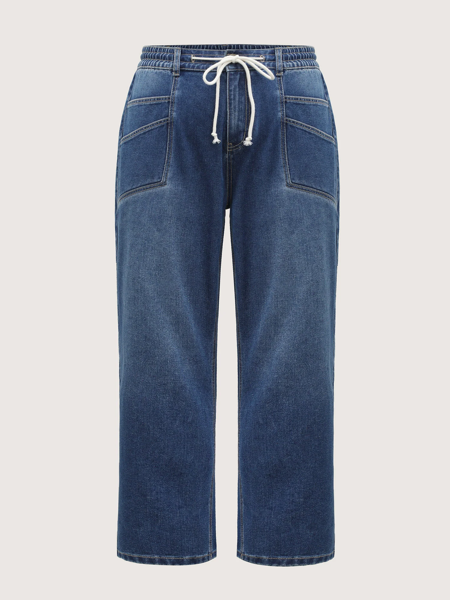 Layered Pockets Elastic Waistband Straight-Leg Jeans - Image 7