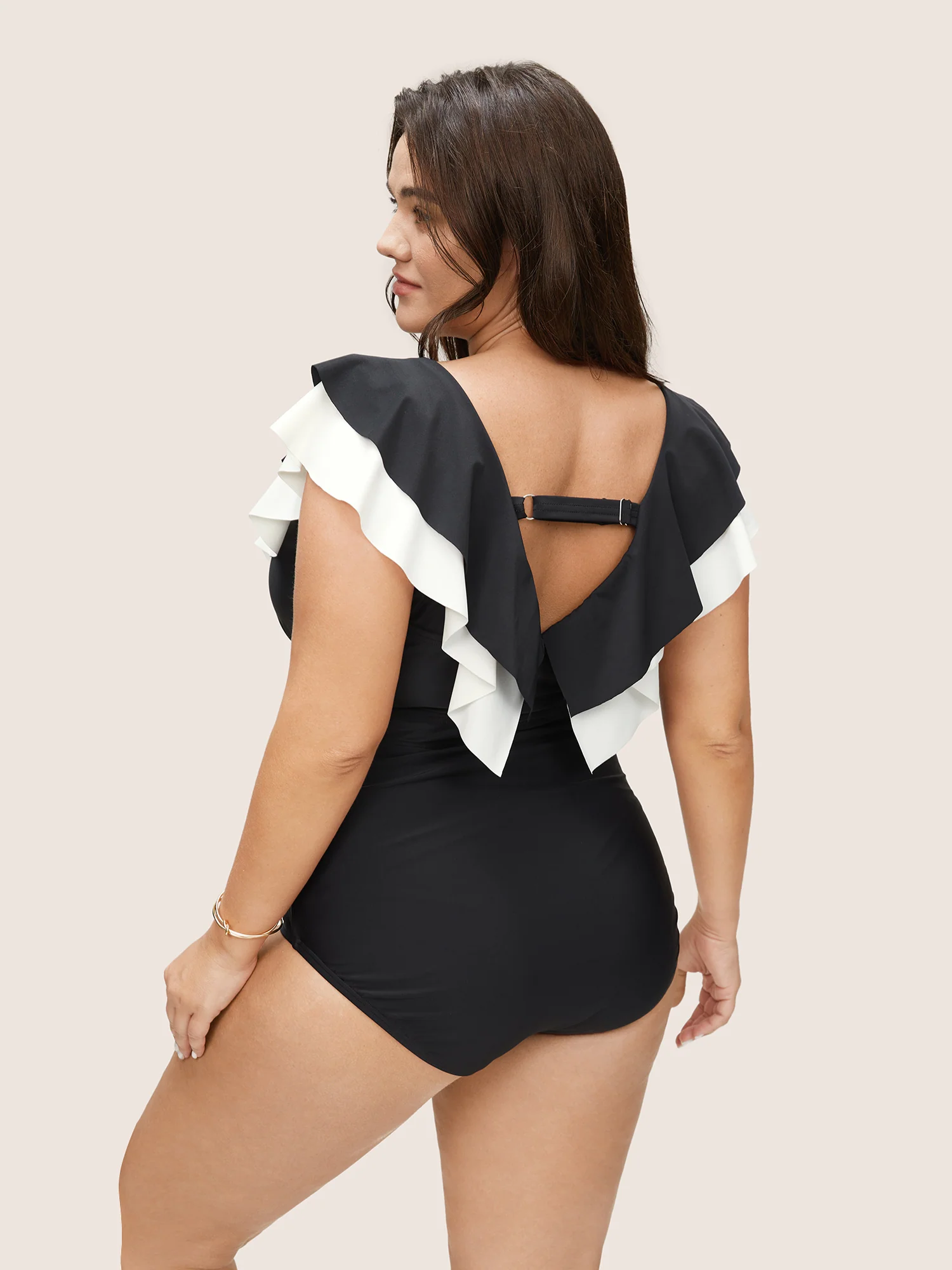 Layered Ruffle Trim Belted One Piece Swimsuit - Image 2
