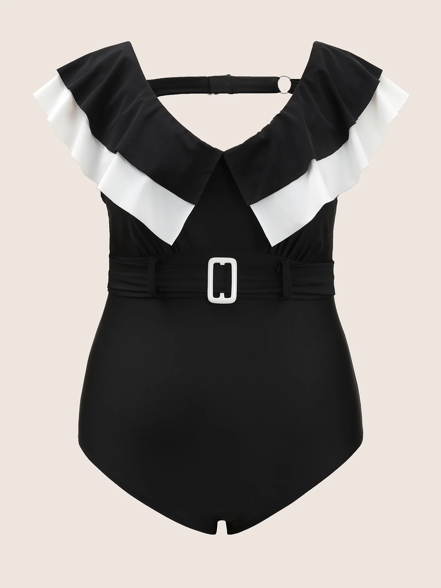 Layered Ruffle Trim Belted One Piece Swimsuit - Image 7