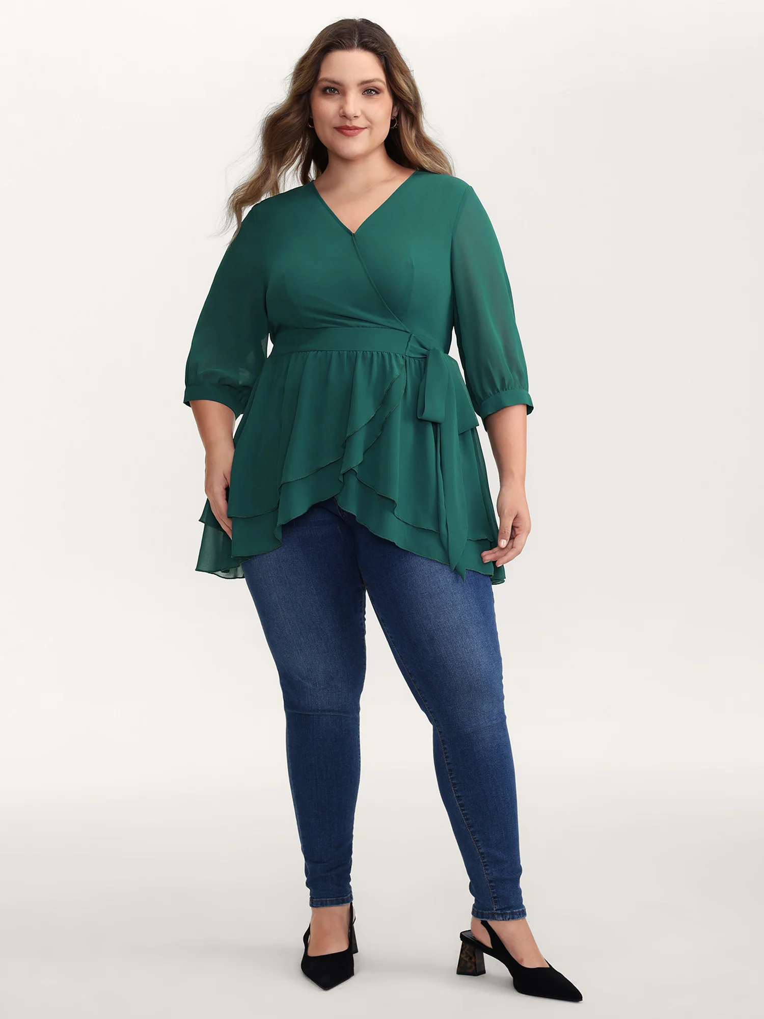 Layered Ruffled Hem Side-Tie Blouse - Image 3