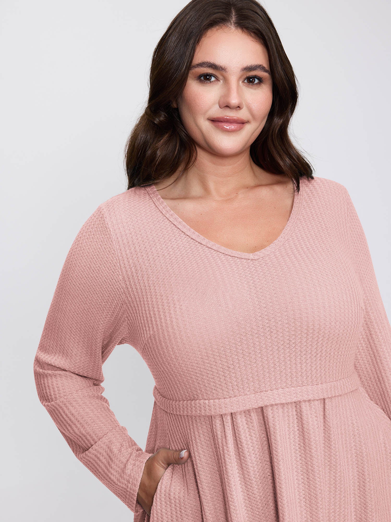 Layered V-Neck Fit and Flare Knit Top - Image 9