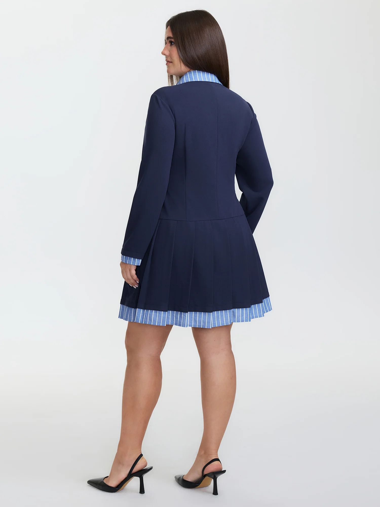 Layered Waist-Defining Pleated Knee-Length Dress - Image 4