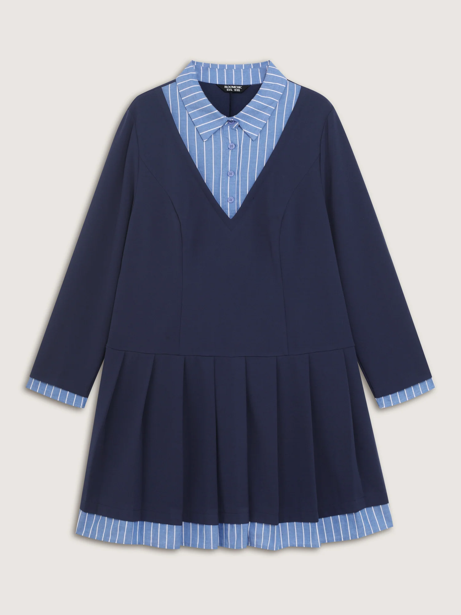 Layered Waist-Defining Pleated Knee-Length Dress - Image 7