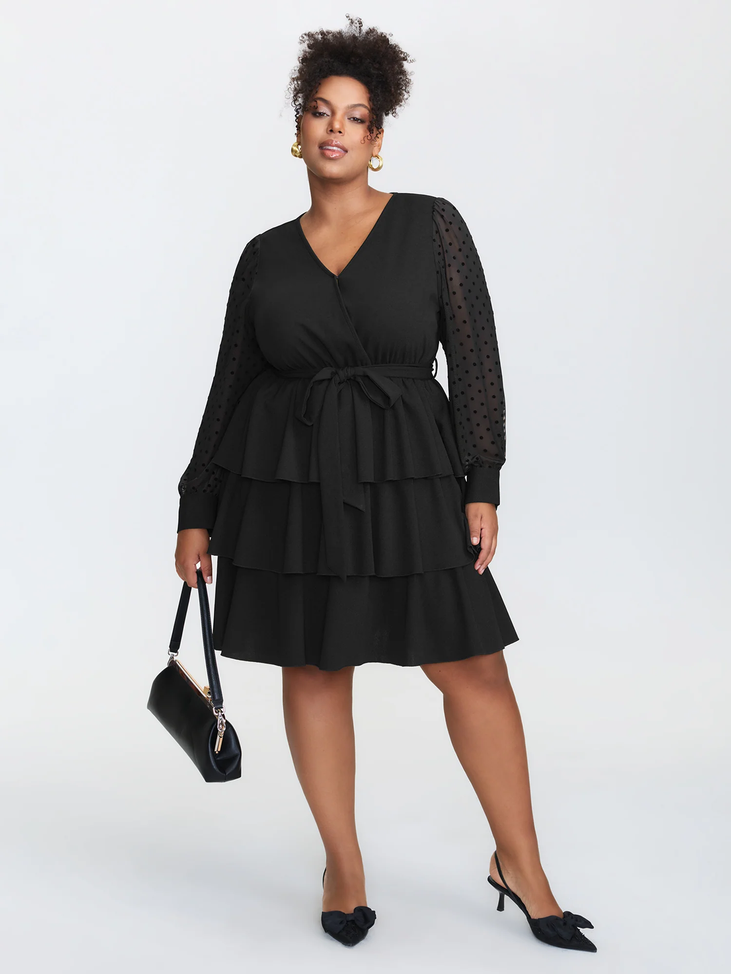 Layered Wrap Neckline Belted Midi Dress - Image 2