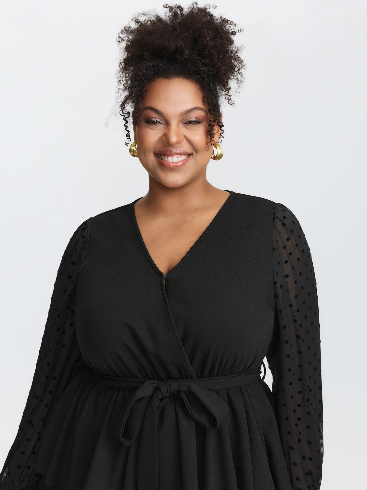 Layered Wrap Neckline Belted Midi Dress - Image 3