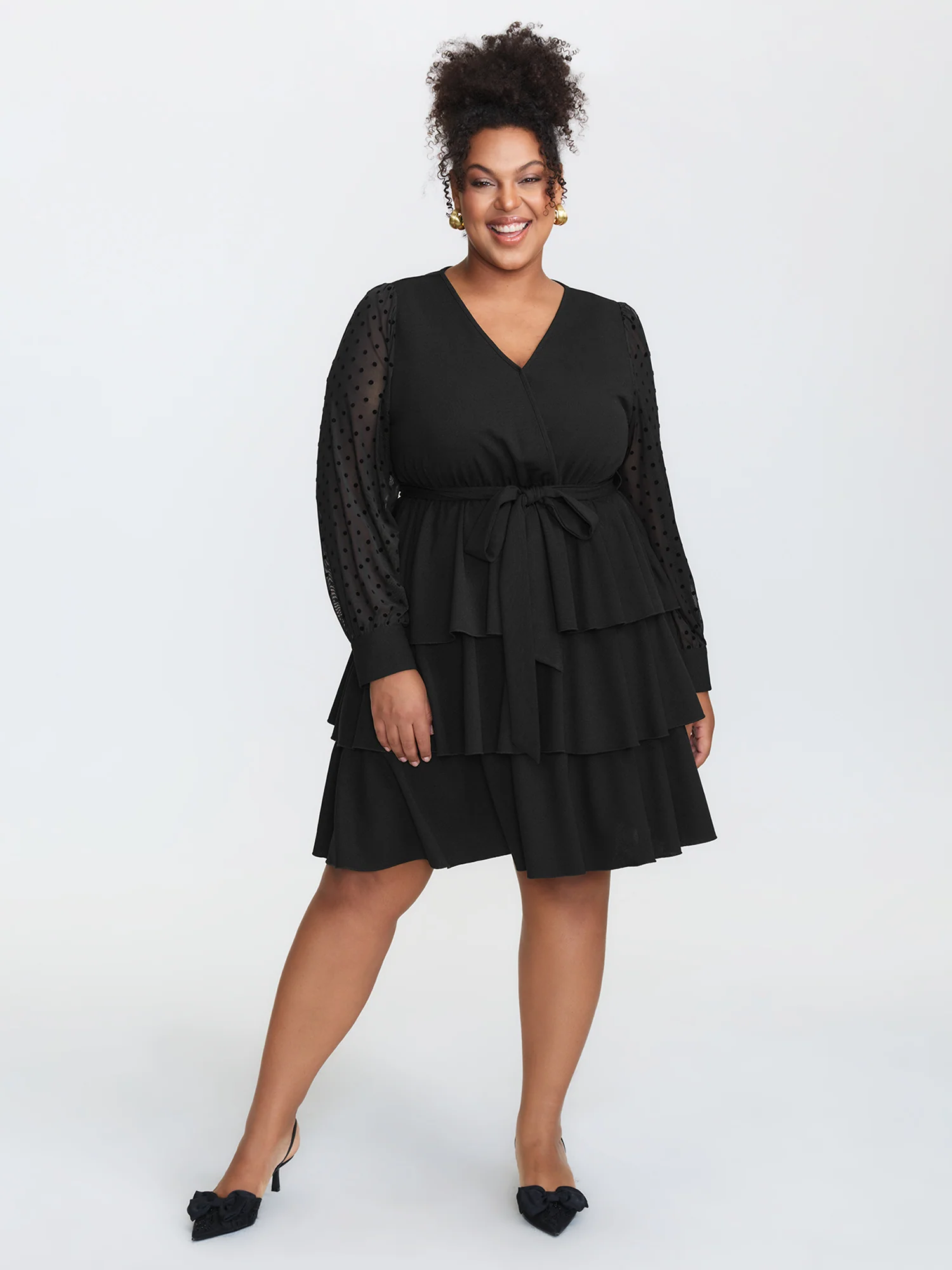 Layered Wrap Neckline Belted Midi Dress - Image 4