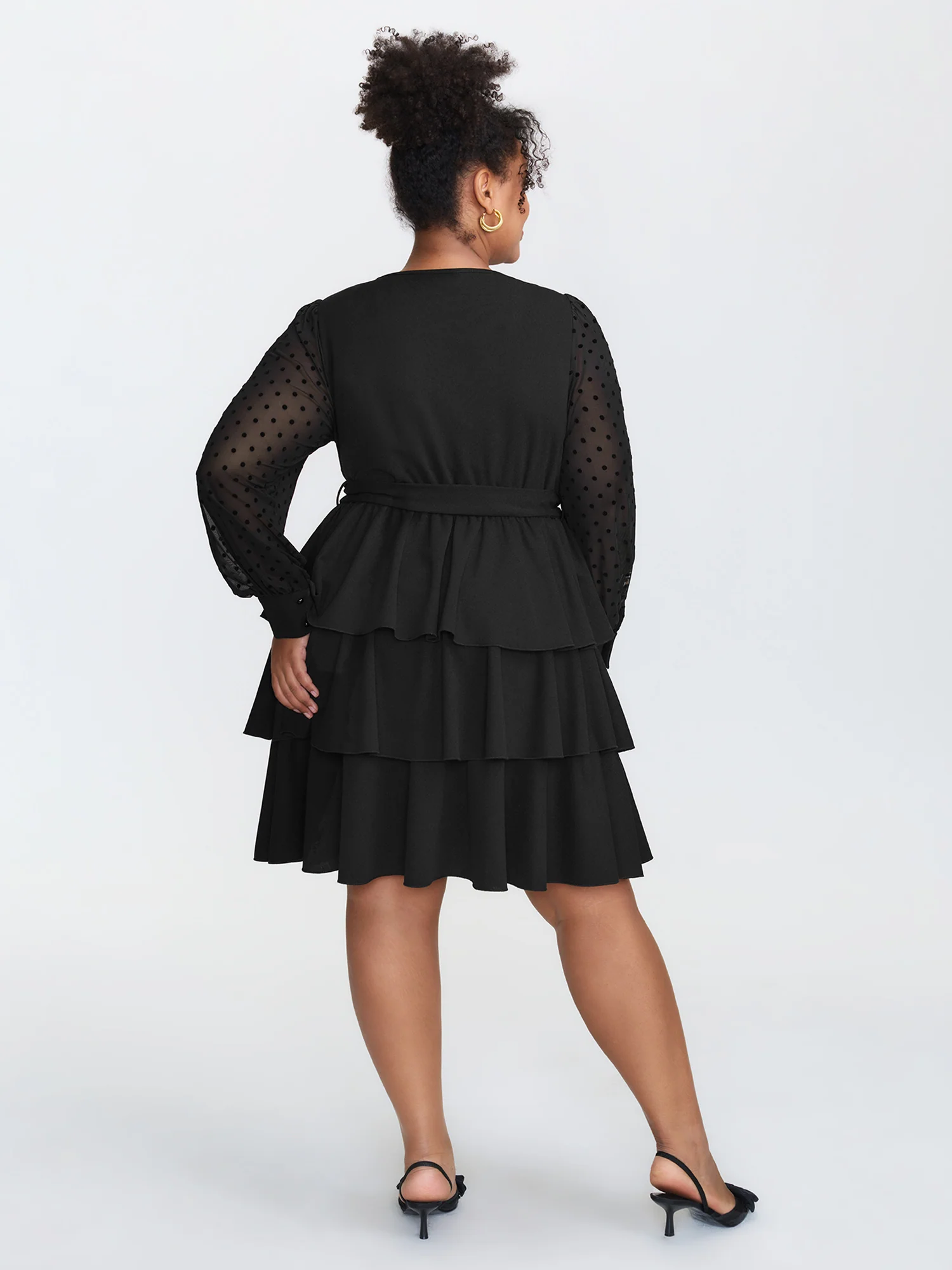 Layered Wrap Neckline Belted Midi Dress - Image 5