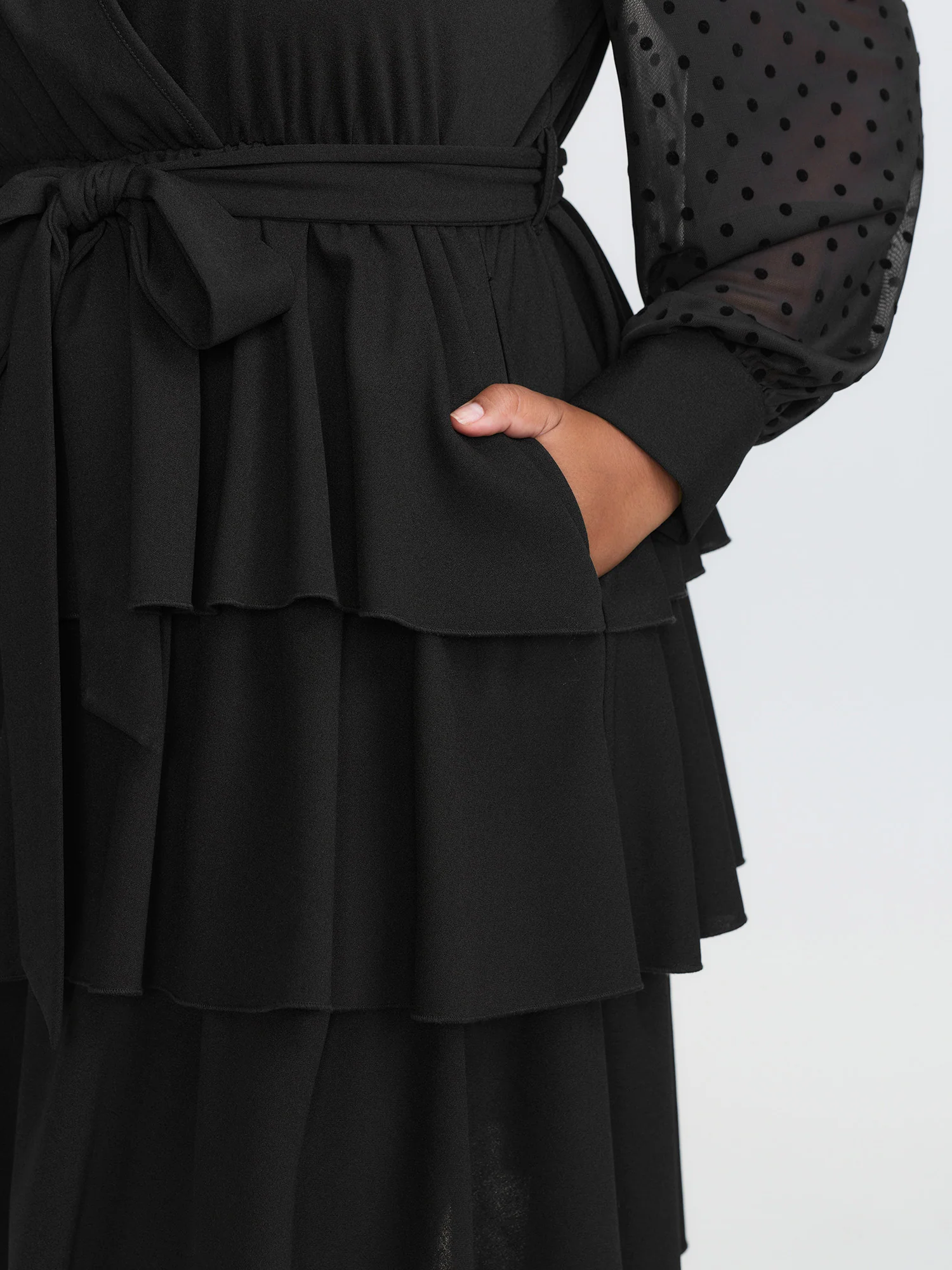 Layered Wrap Neckline Belted Midi Dress - Image 7