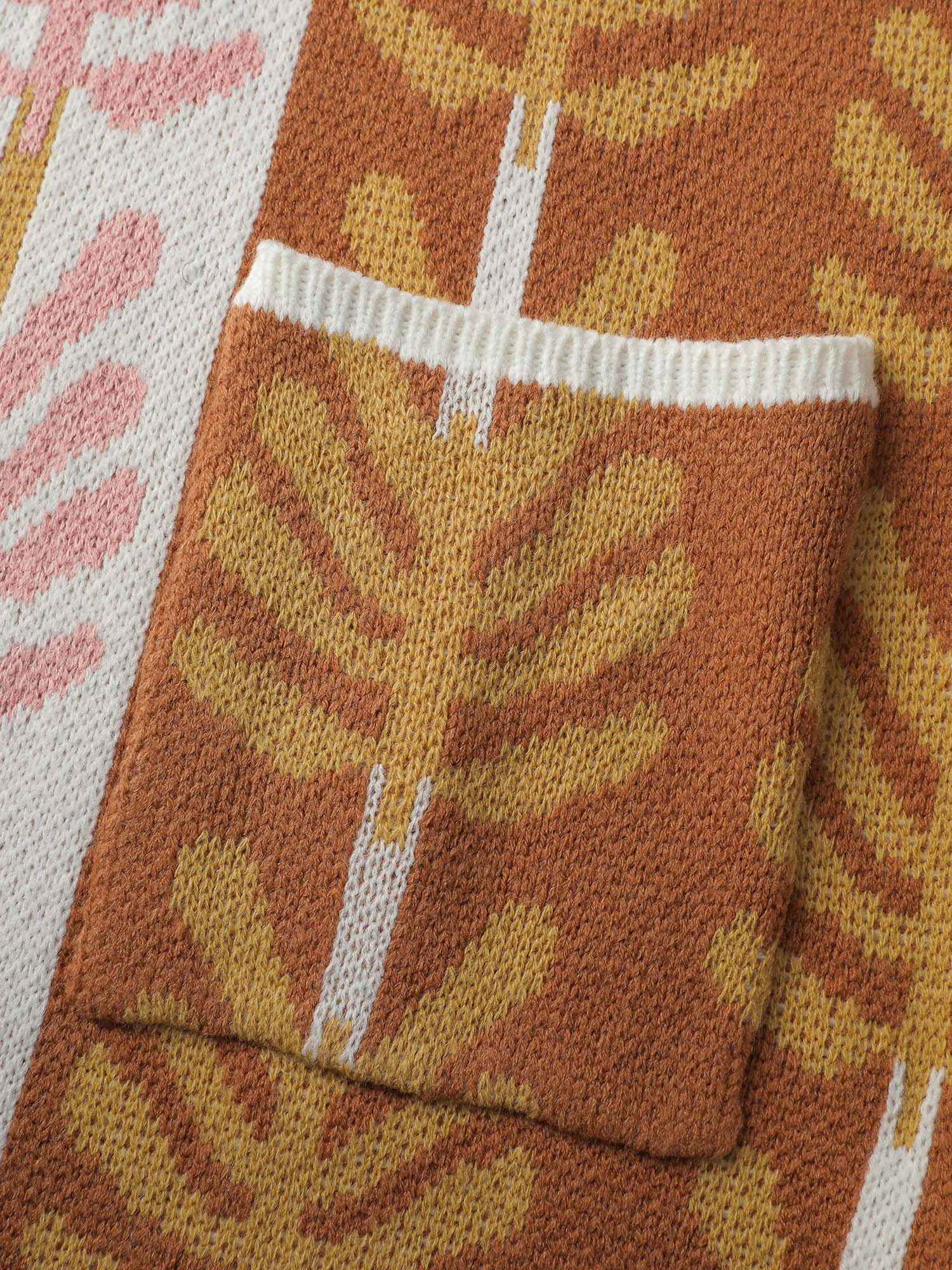 Leaf Jacquard Print Contrast Knit Cardigan - Image 6