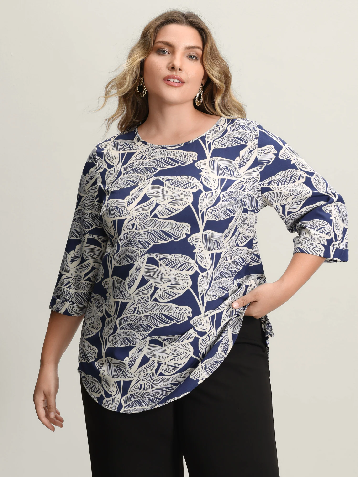 Leaf Print Button Back Blouse - Image 2