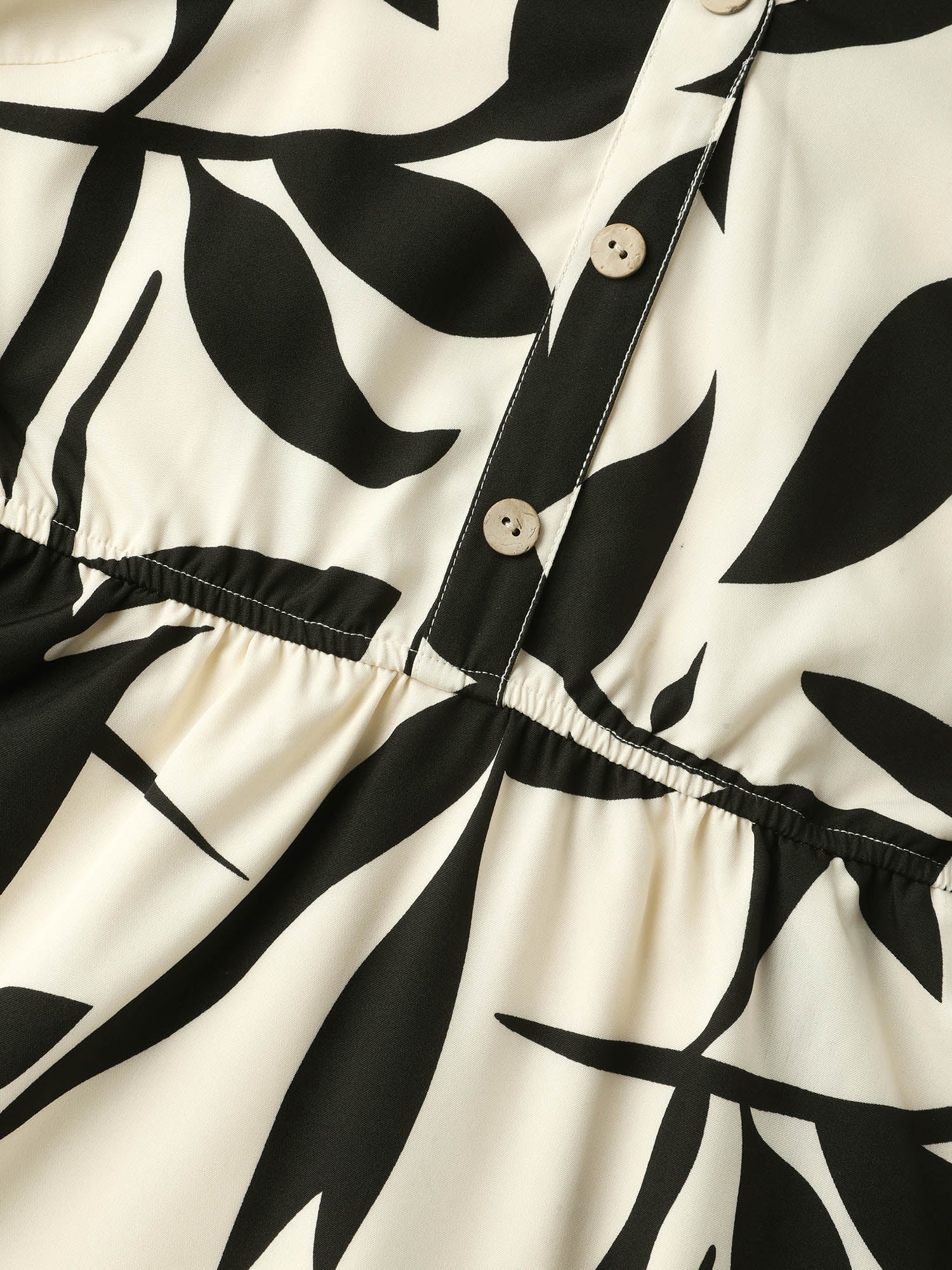 Leaf Print Buttons Waist-Defining Midi Dress - Image 5