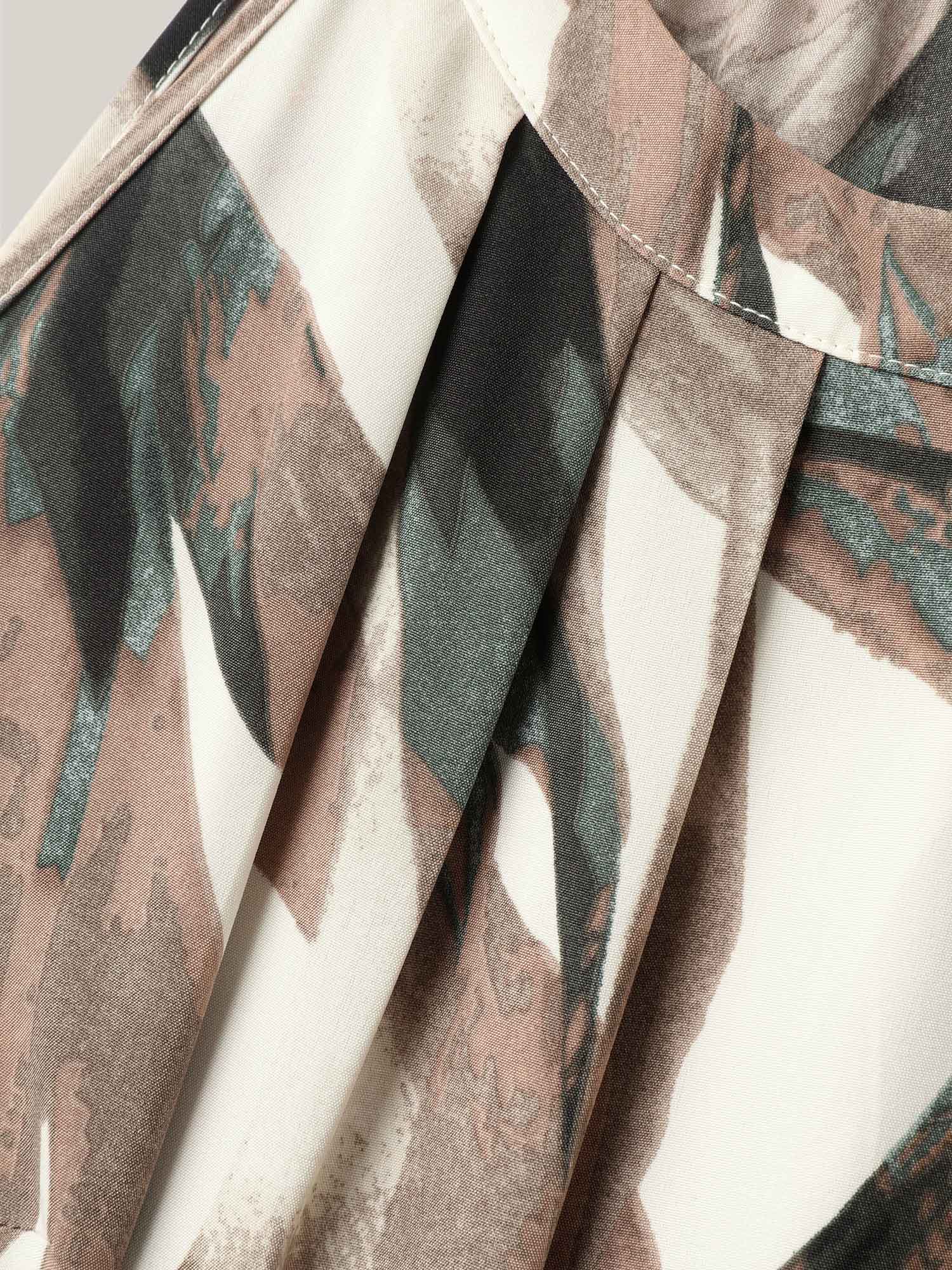 Leaf Print Halter Neck Tiered Midi Dress - Image 5