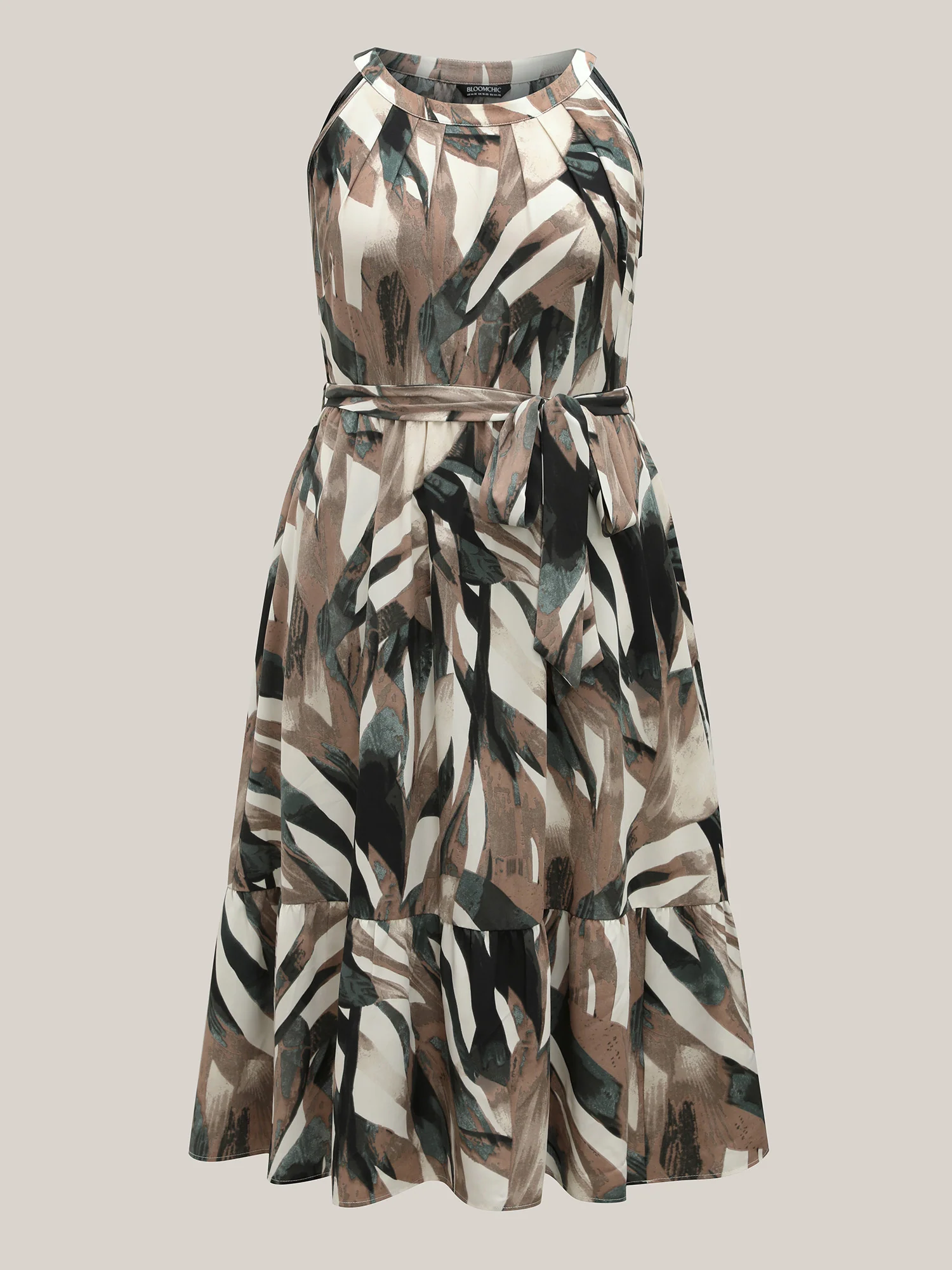 Leaf Print Halter Neck Tiered Midi Dress - Image 7
