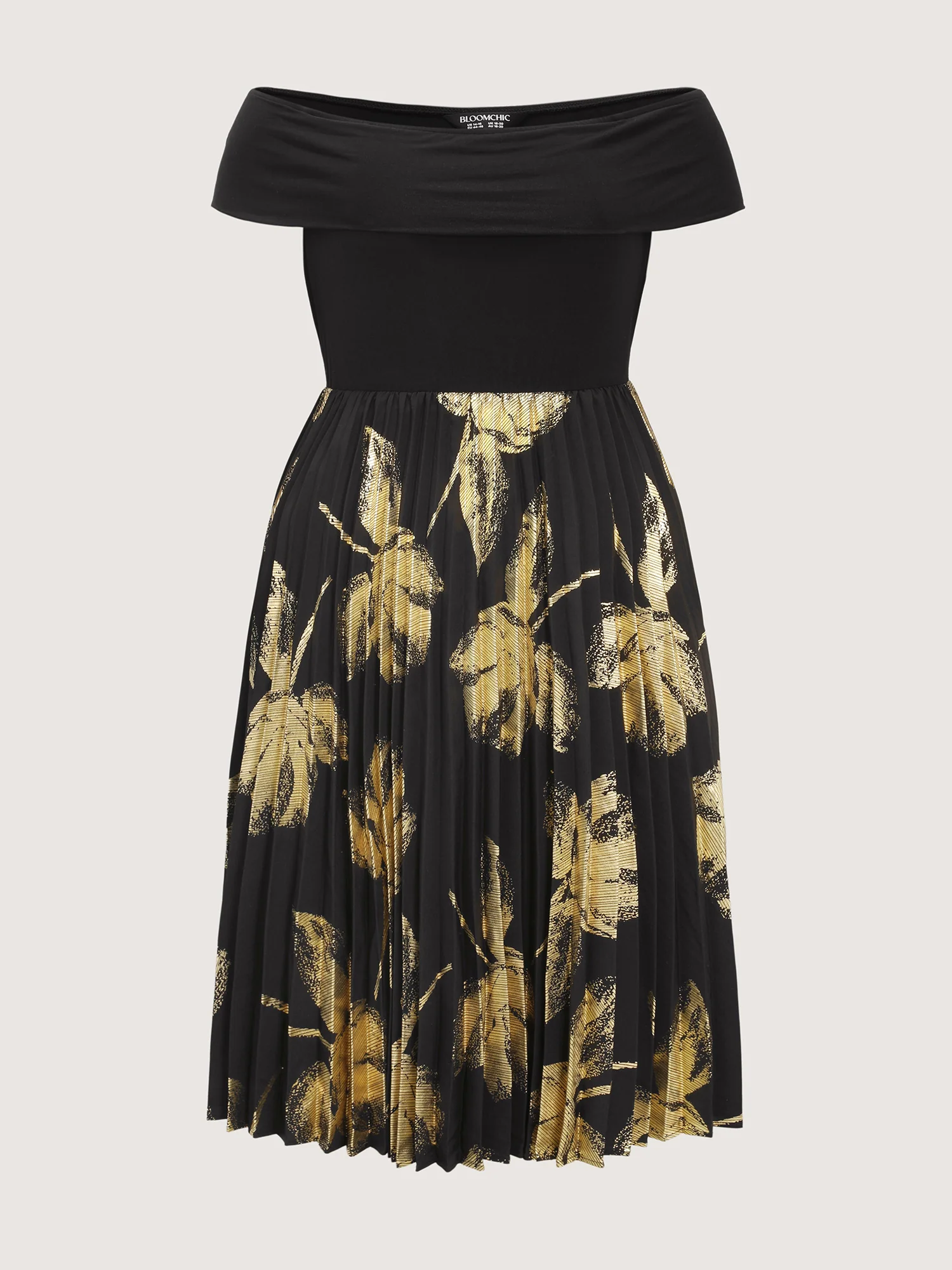 Leaf Print Pleated Off-Shoulder Midi Dress - Image 6