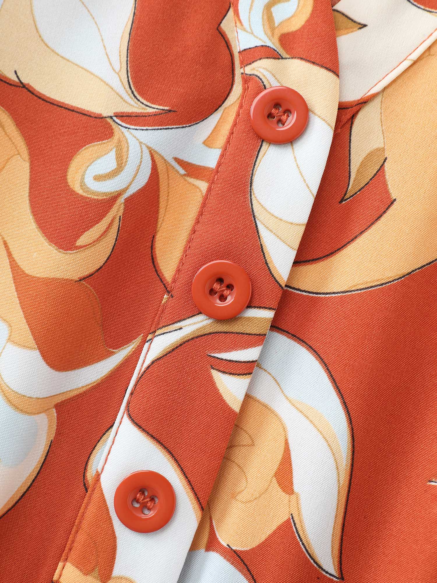 Leaf Print Waist-Defining Ruffled Neck Midi Dress - Image 6