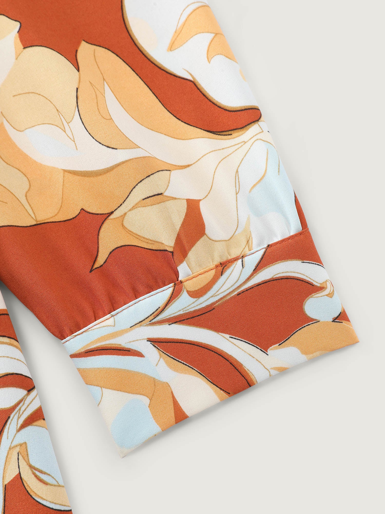 Leaf Print Waist-Defining Ruffled Neck Midi Dress - Image 7