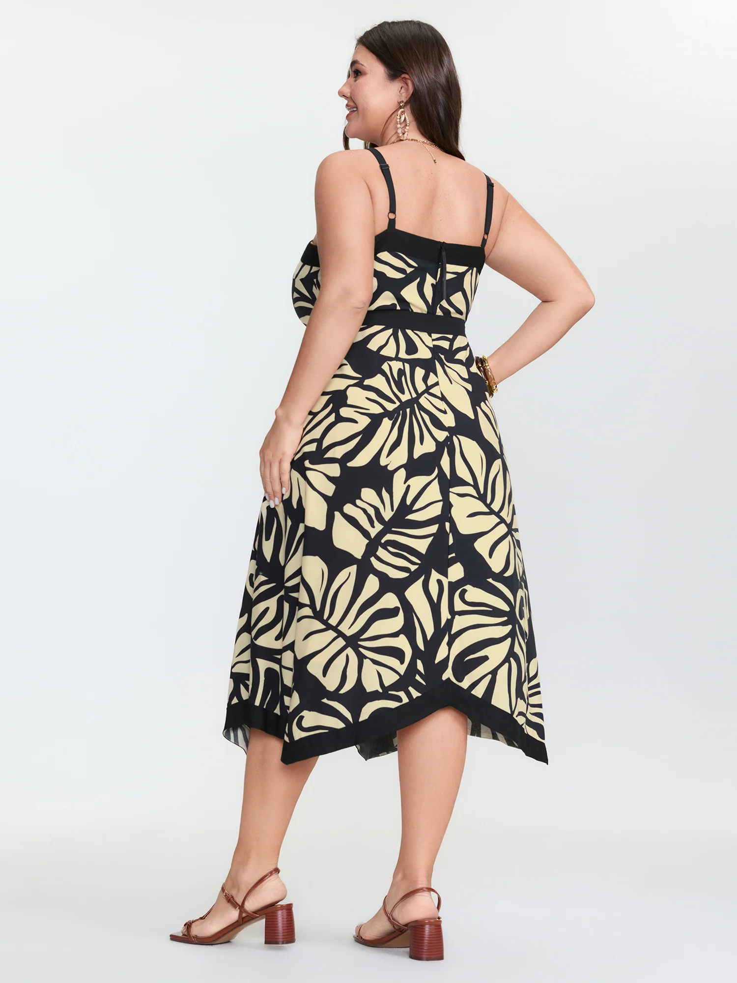 Leaf Print Waist Tie Cami Midi Dress - Image 4