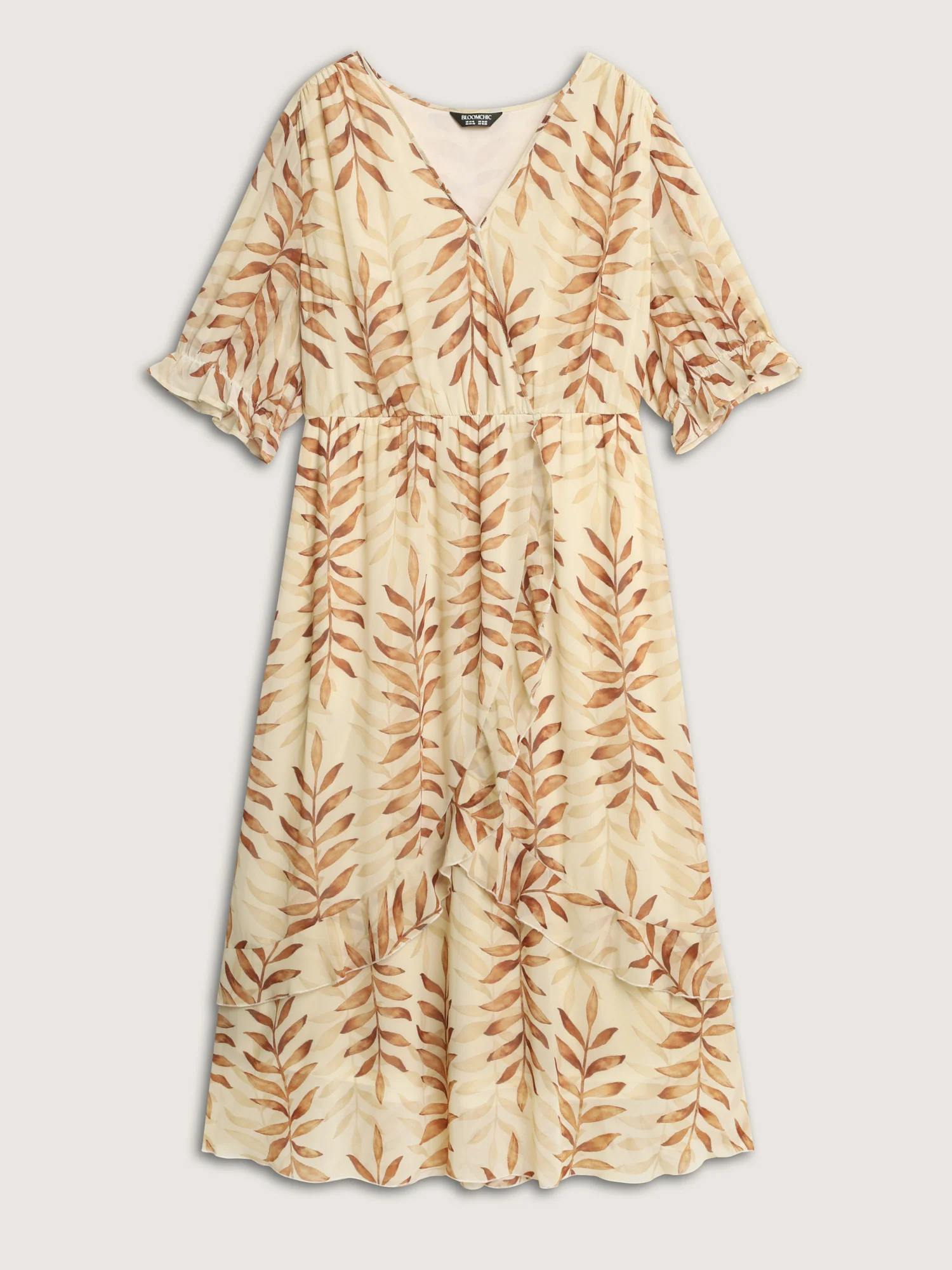 Leaf Print Wrap Neckline Ruffled Maxi Dress - Image 7