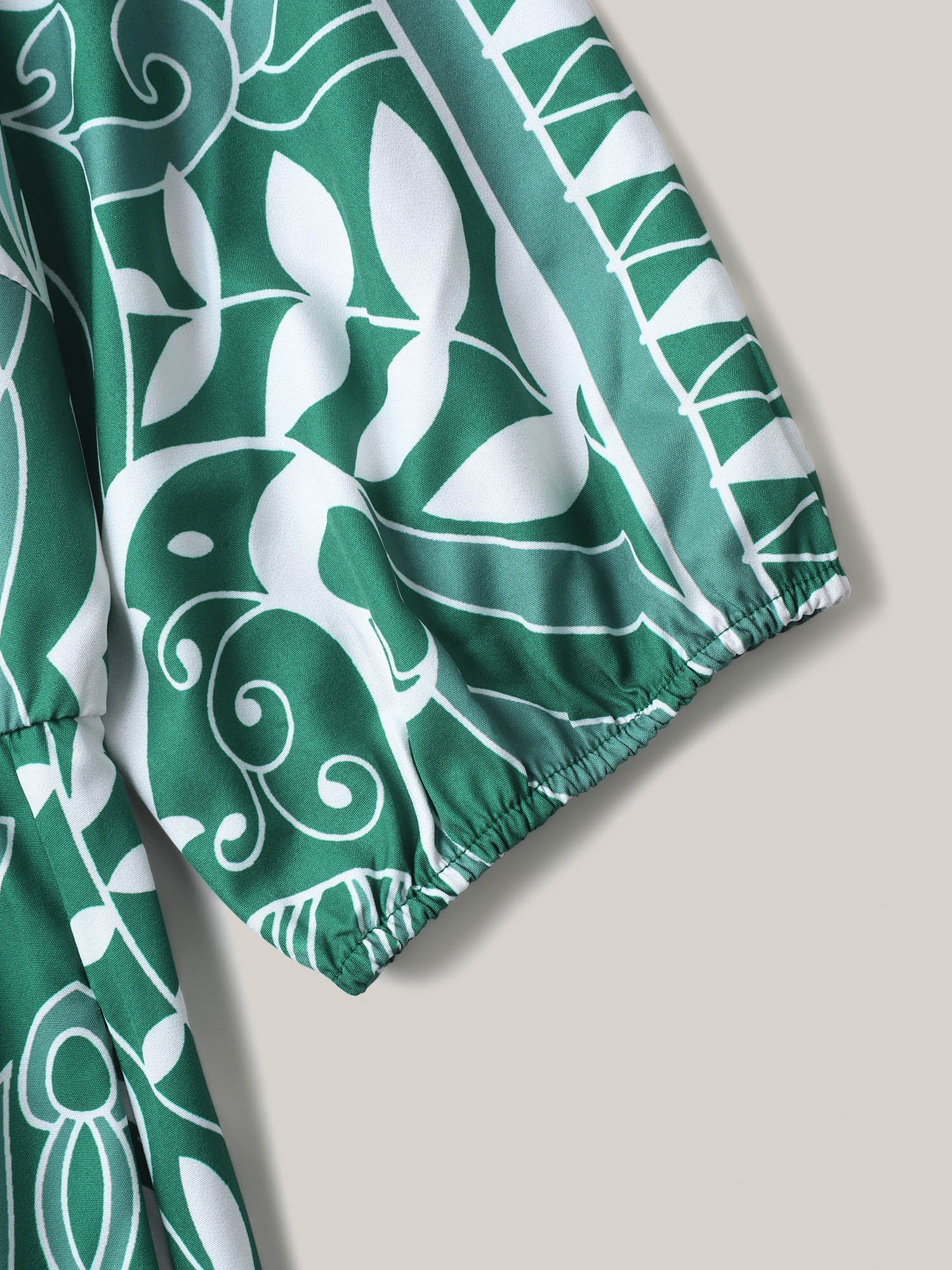 Leafy Print Puff Sleeve Pockets Midi Dress - Image 6