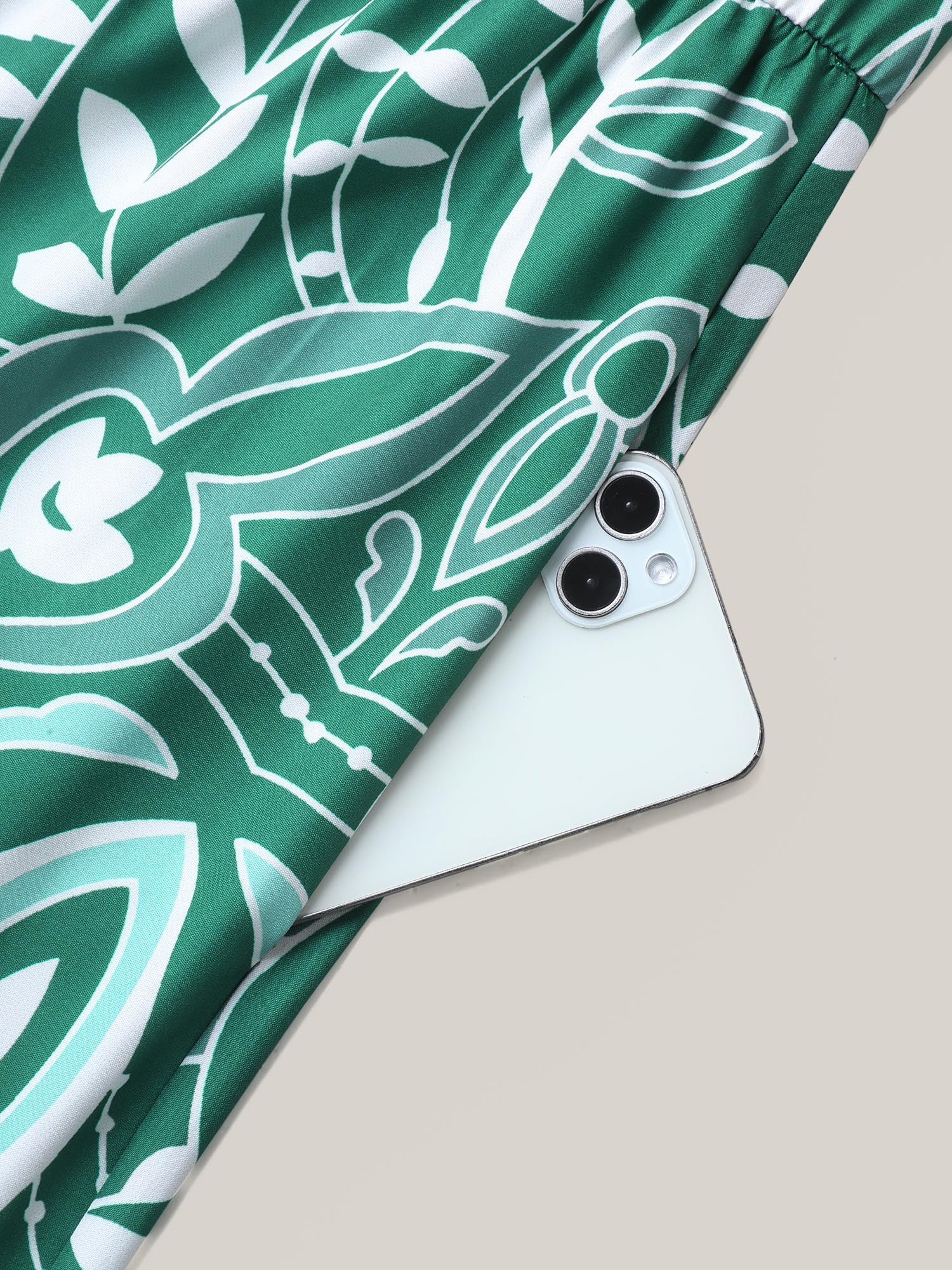 Leafy Print Puff Sleeve Pockets Midi Dress - Image 7