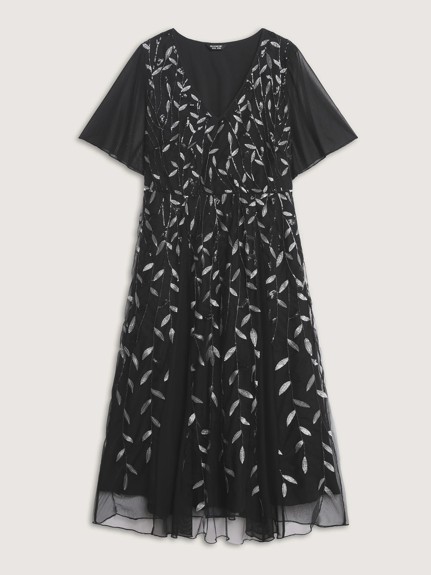 Leafy Print Sheer Sleeve V-Neck Maxi Dress - Image 8