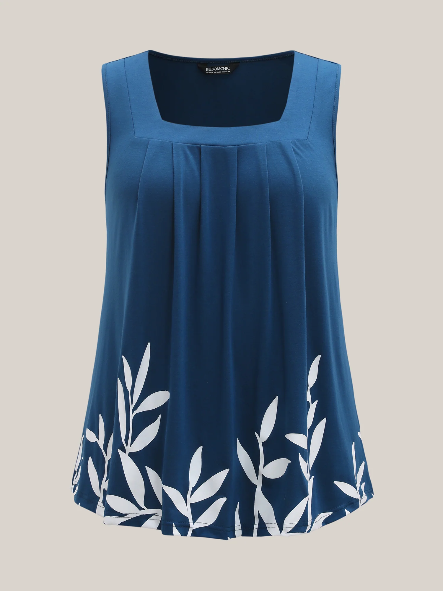 Leafy Printed Hem Pleated Sleeveless Top - Image 7