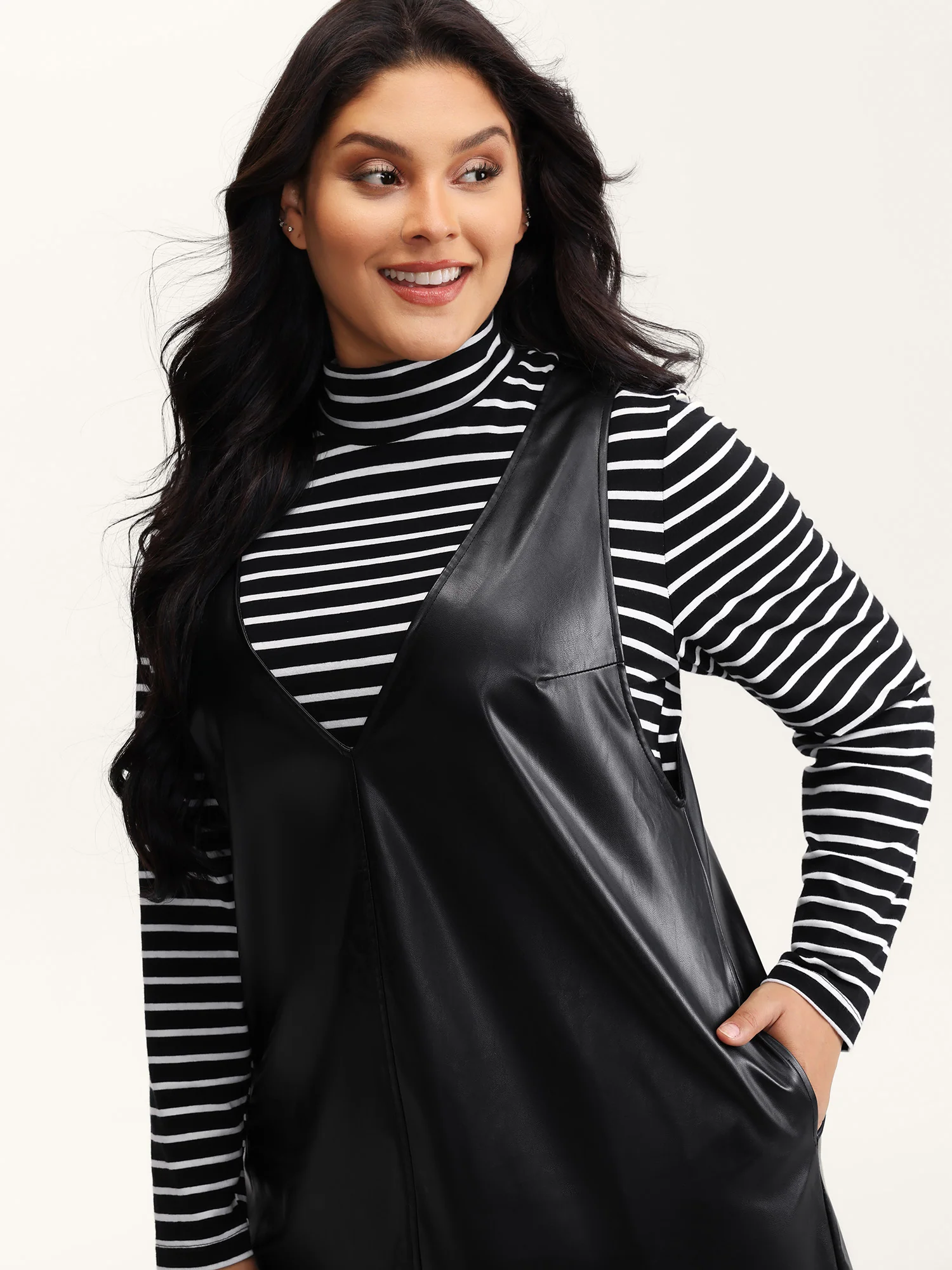 Leather V-Neck Sleeveless Sheath Dress - Image 2
