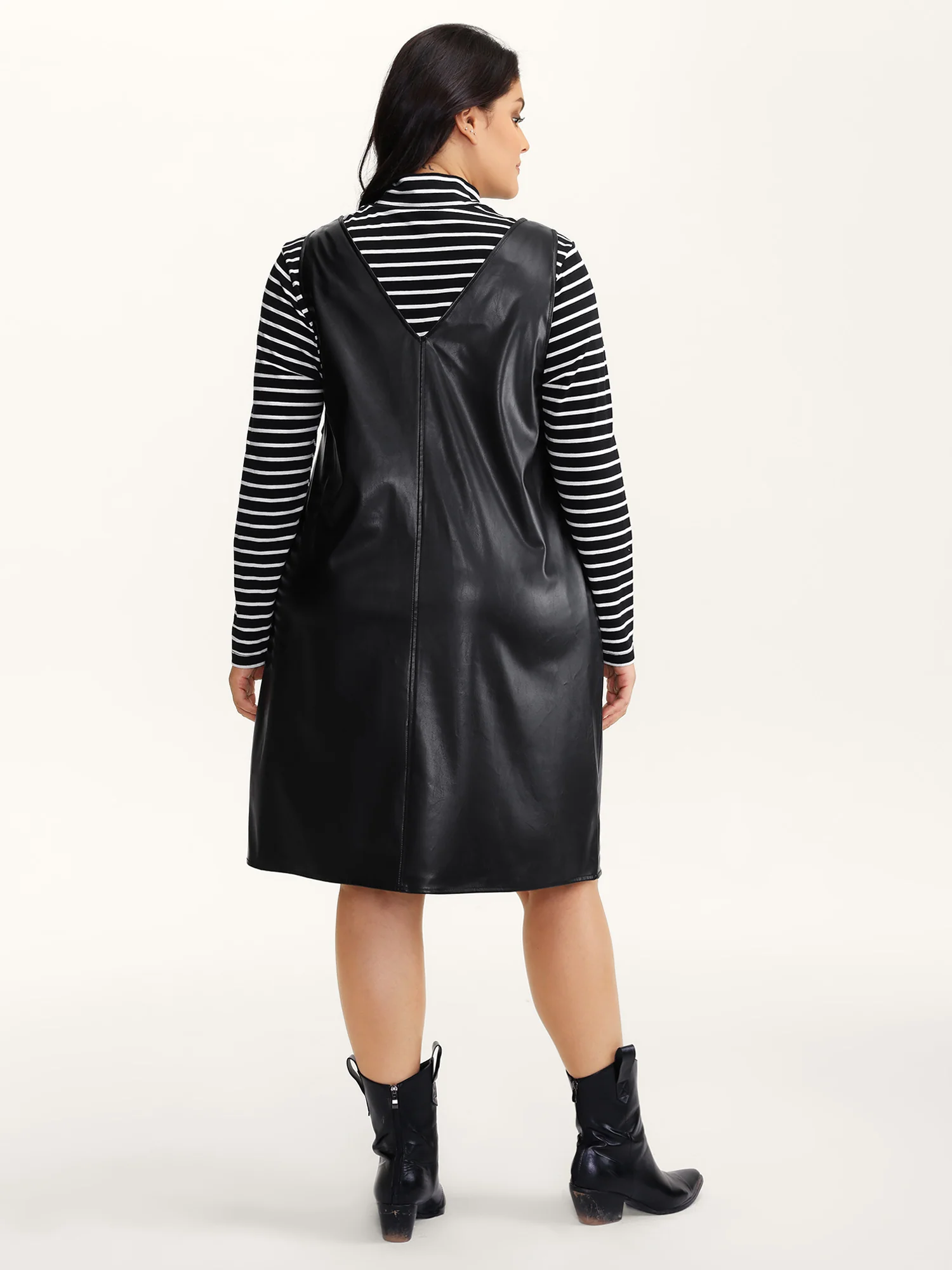Leather V-Neck Sleeveless Sheath Dress - Image 4