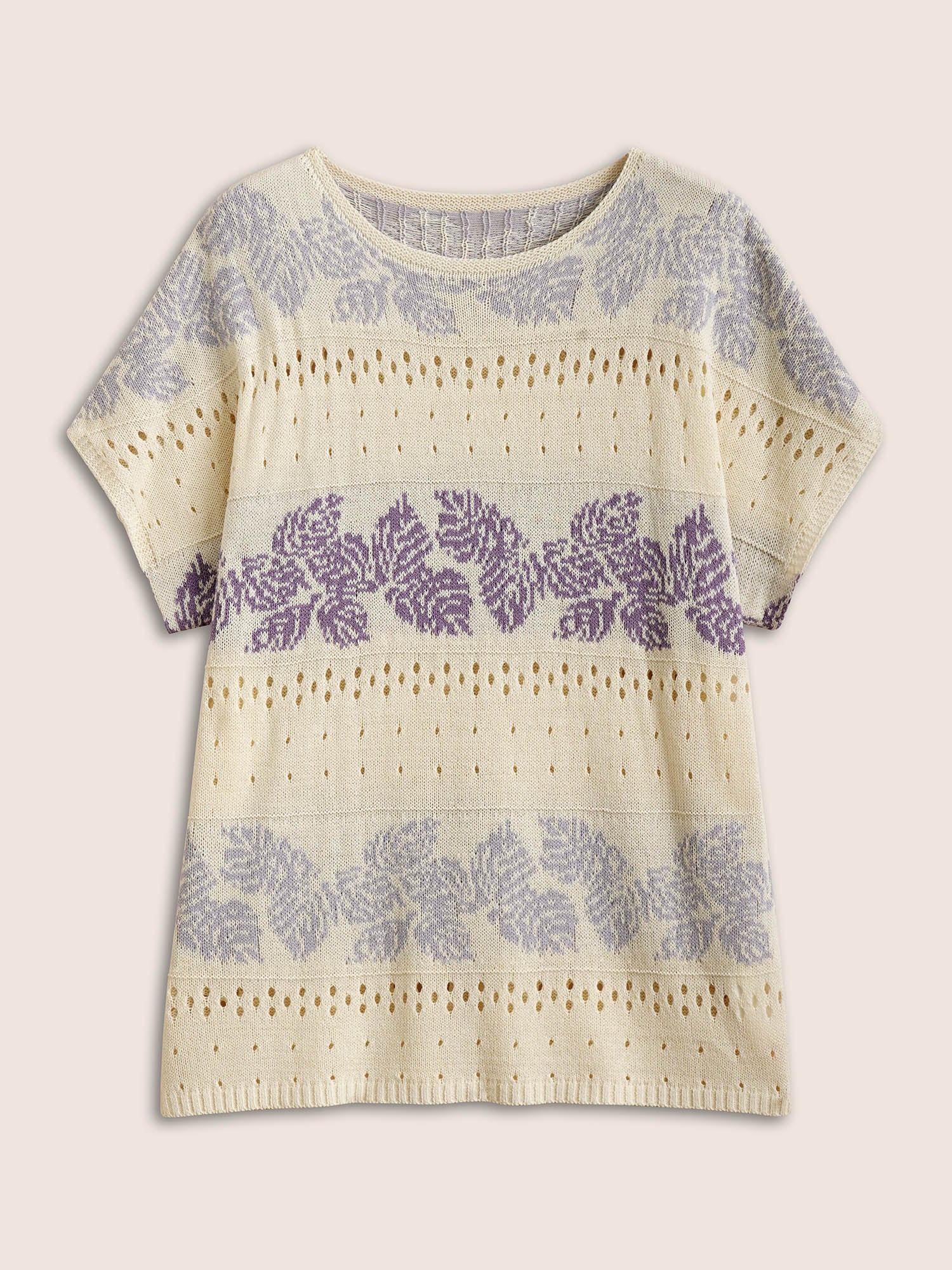 Leaves Print Dolman Sleeve Cut Out Pullover - Image 7