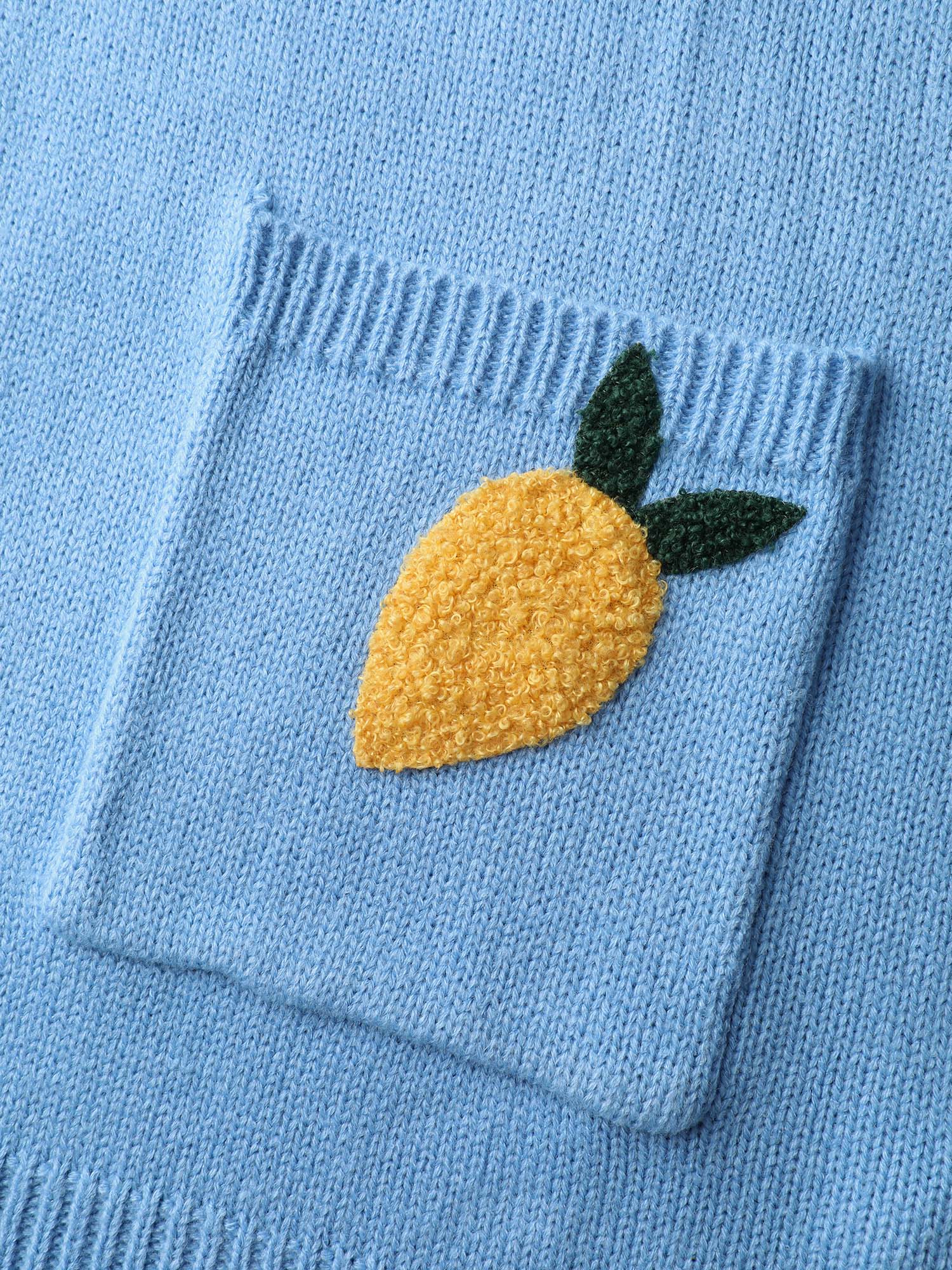 Lemon Embroidery V-Neck Pockets Knit Cardigan - Image 5