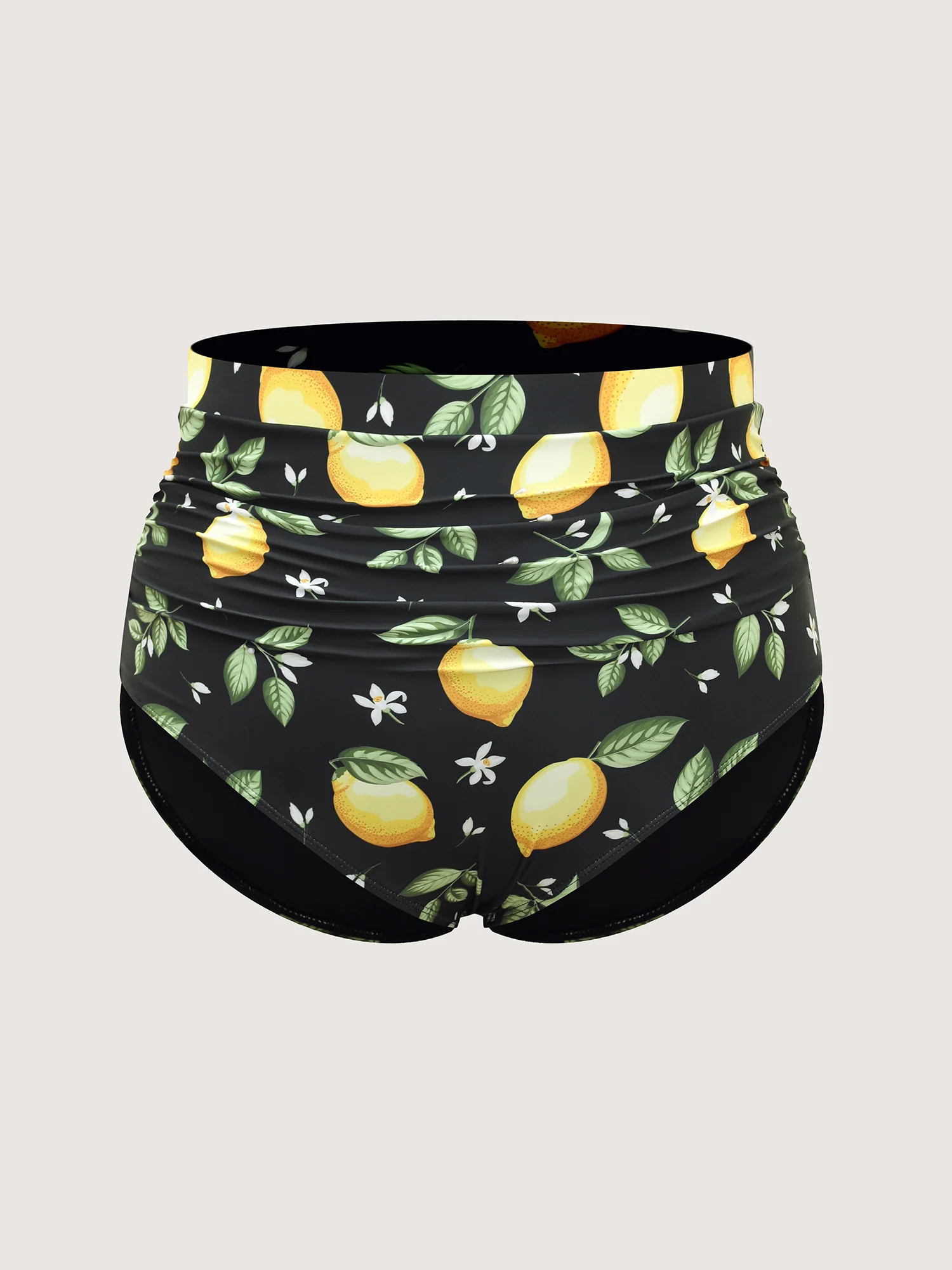 Lemon Print Pleated Tummy-Control Bikini Bottoms - Image 6