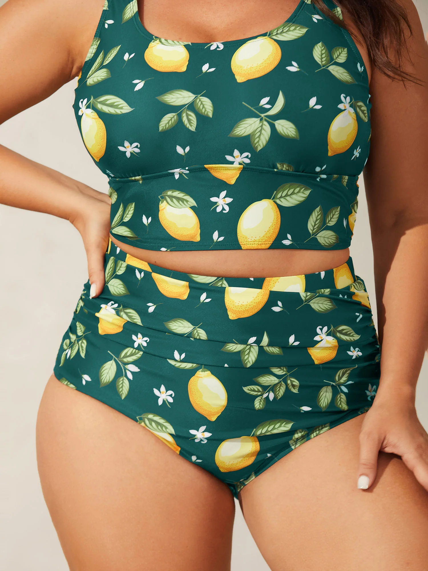 Lemon Print Pleated Tummy-Control Bikini Bottoms - Image 7
