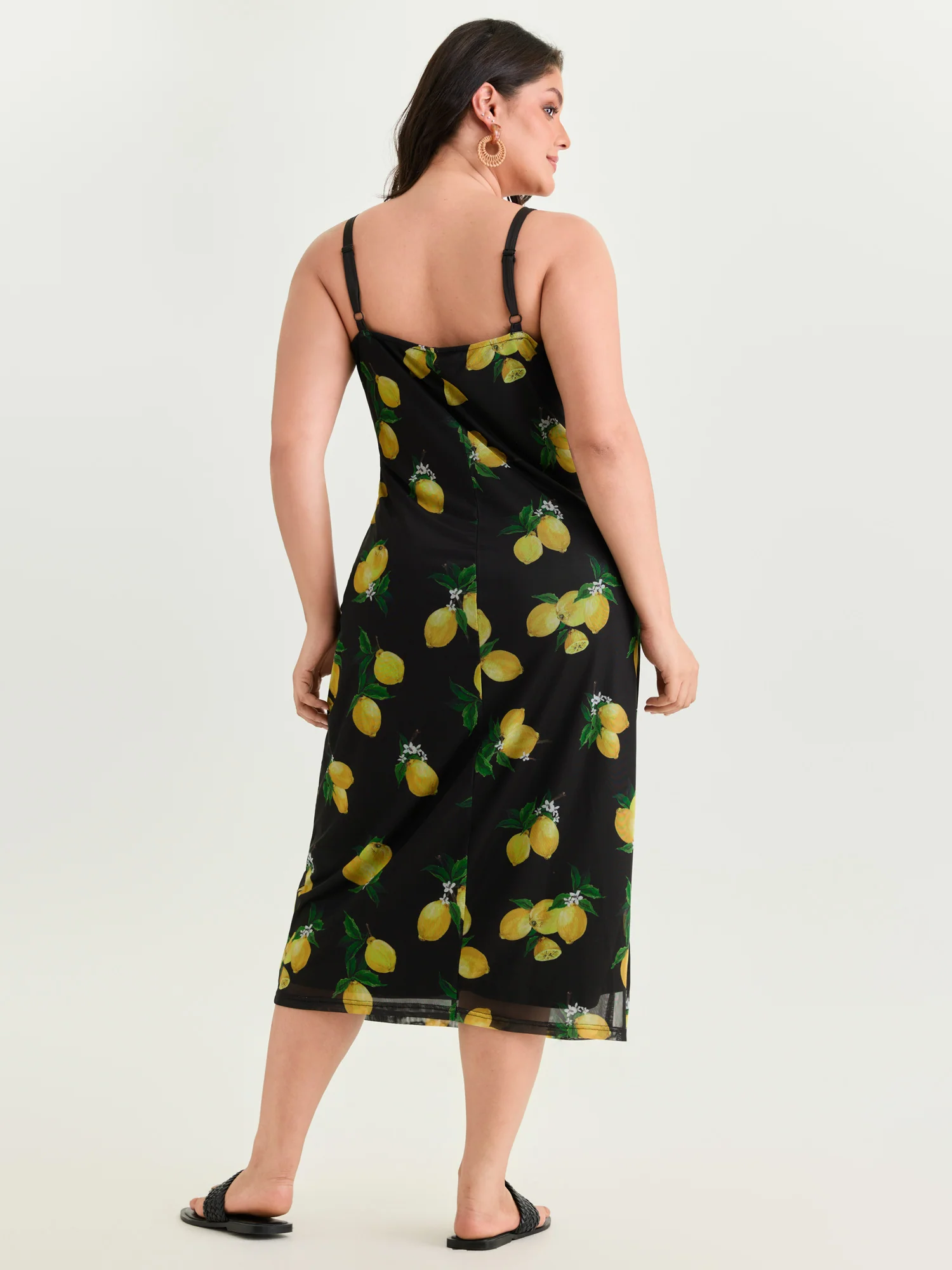 Lemon Print Stretchy Mesh Knit Midi Dress - Image 5